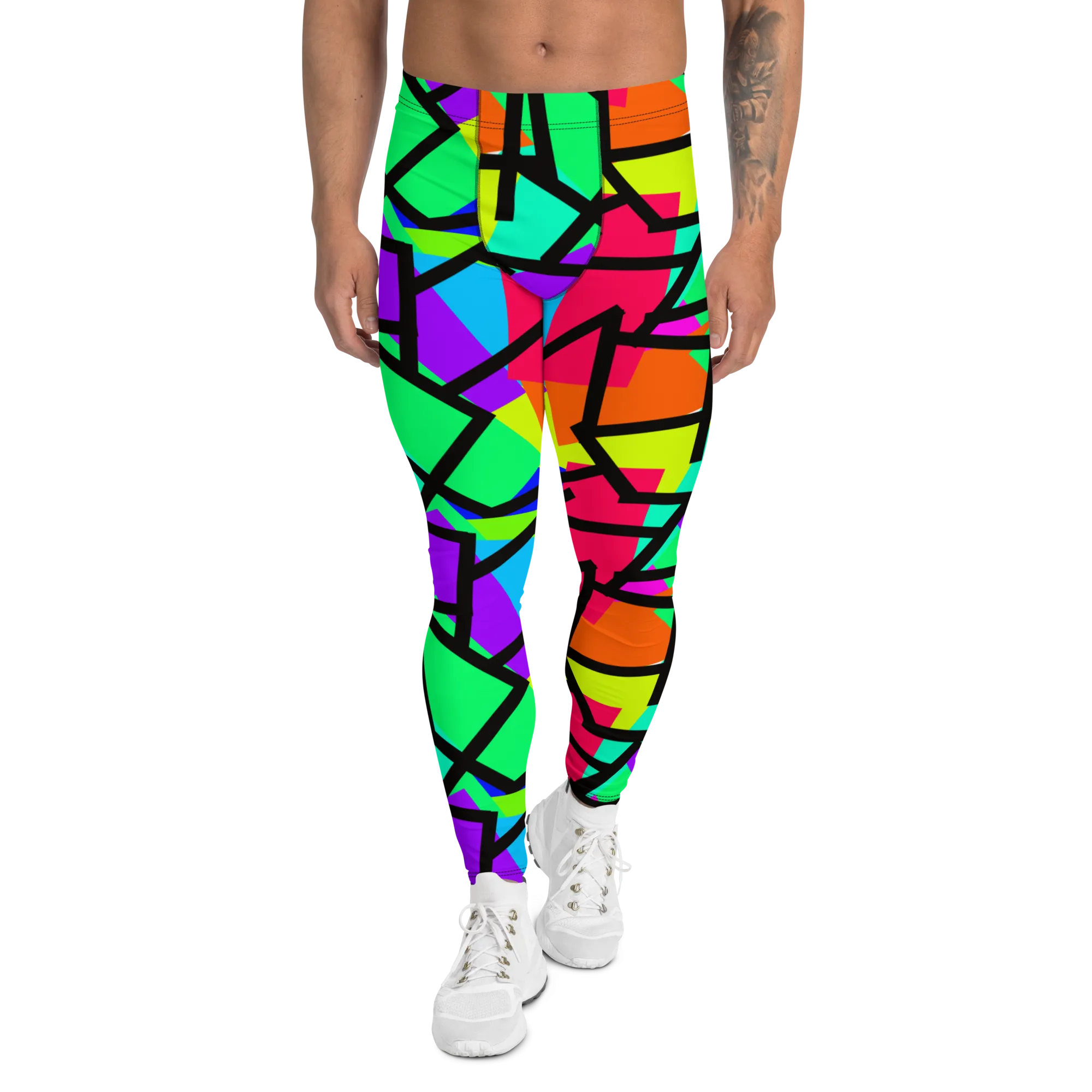 Mens Leggings, Rainbow Diagonals