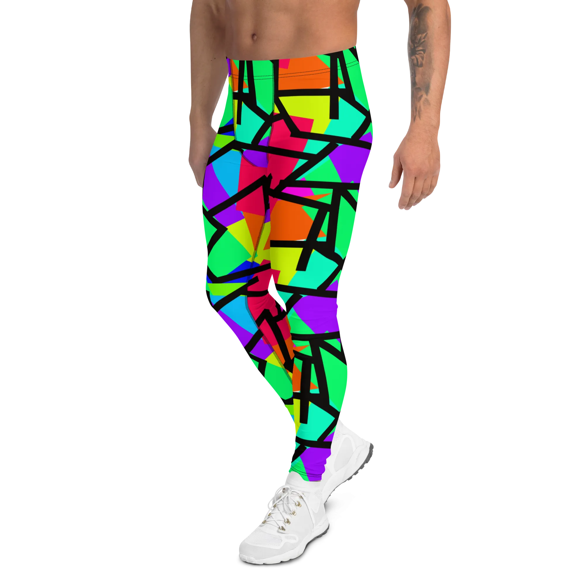Mens Leggings, Rainbow Diagonals
