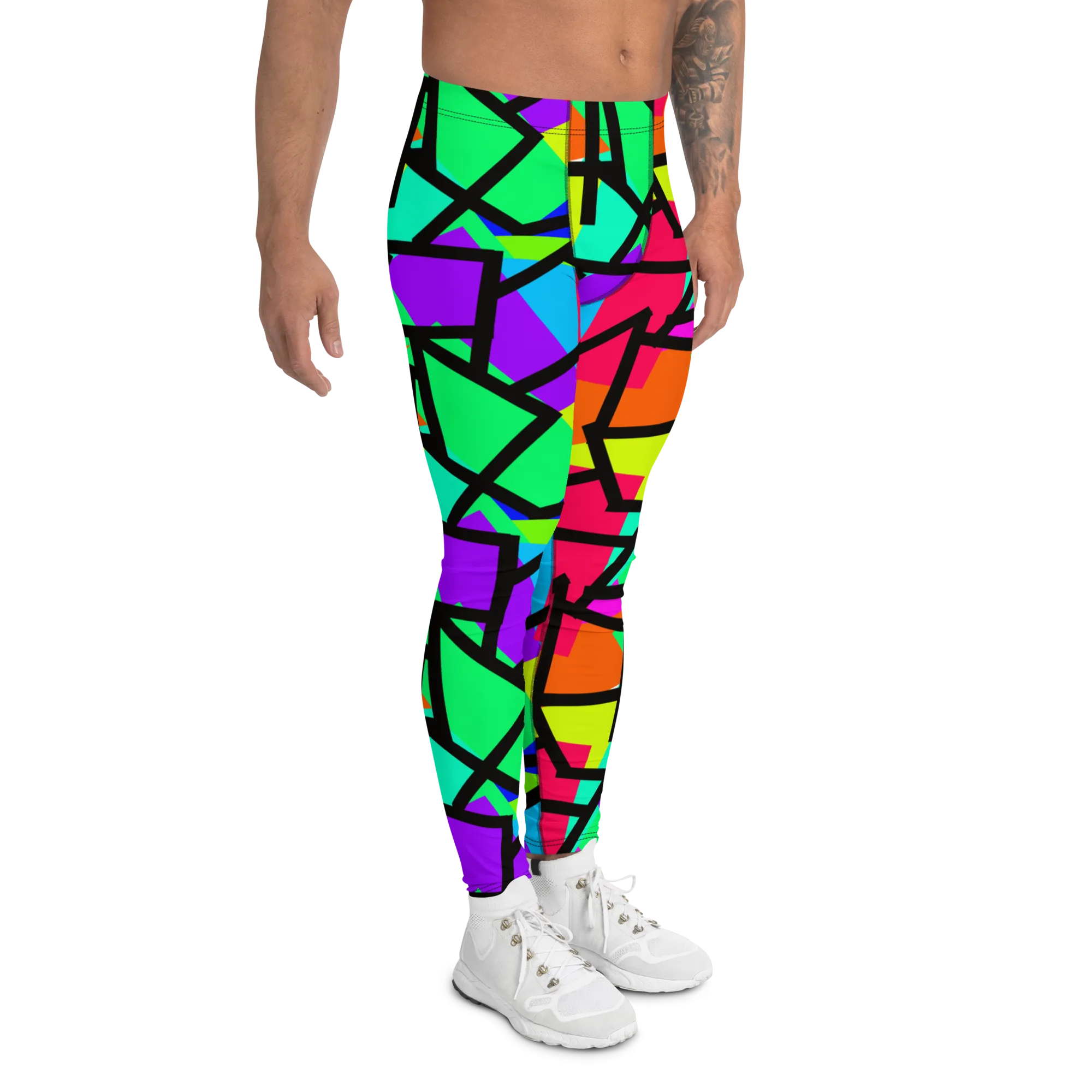 Mens Leggings, Rainbow Diagonals
