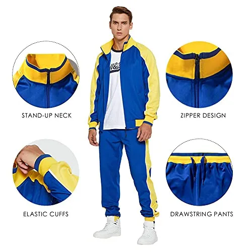 Men's Sports Casual Tracksuit Set Hooded Long Sleeve Running Jogging Sweat Suits Blue L #49
