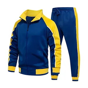 Men's Sports Casual Tracksuit Set Hooded Long Sleeve Running Jogging Sweat Suits Blue L #49