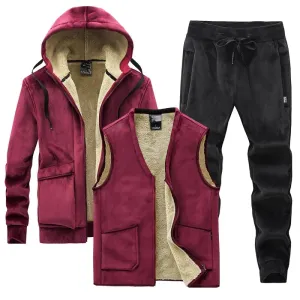 Men's Winter Plus Velvet Thick Tracksuits Lamb Cashmere Three-piece Sets