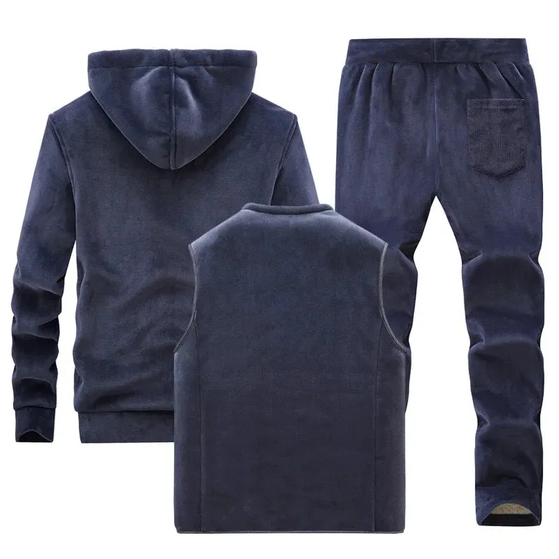 Men's Winter Plus Velvet Thick Tracksuits Lamb Cashmere Three-piece Sets