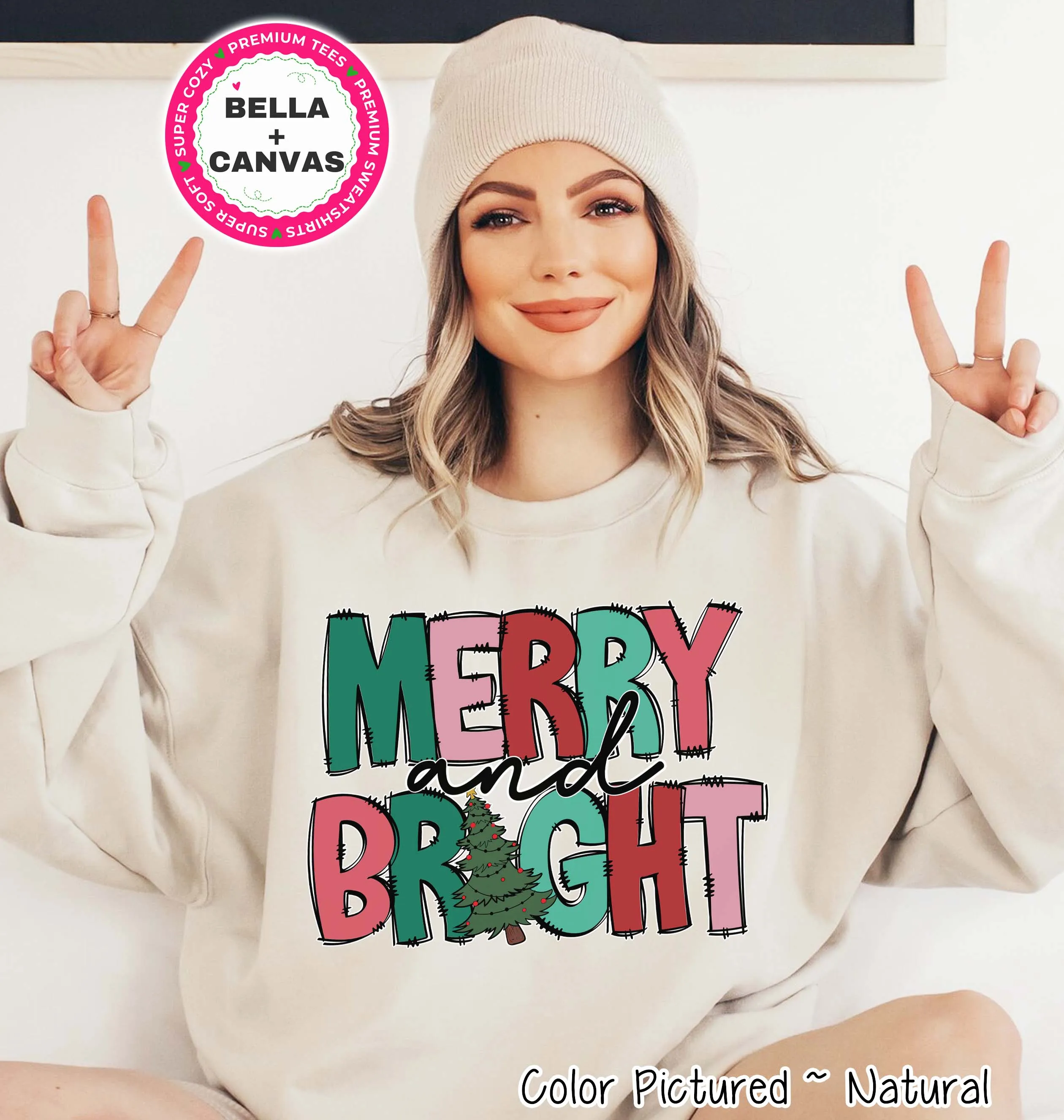 Merry & Bright Doodle Christmas Tee or Sweatshirt