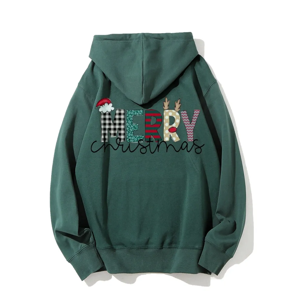 Merry Christmas Festival Graphic Pullover With Kangaroo Pocket Hoodies