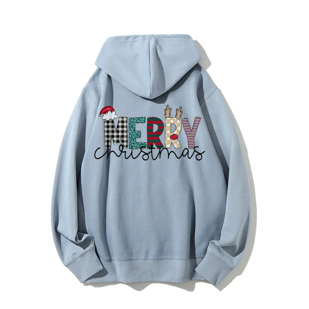 Merry Christmas Festival Graphic Pullover With Kangaroo Pocket Hoodies