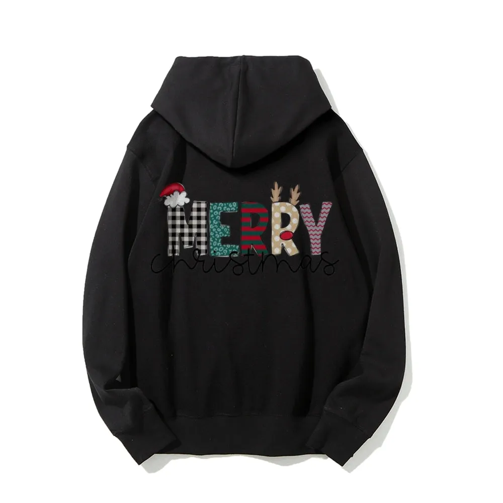 Merry Christmas Festival Graphic Pullover With Kangaroo Pocket Hoodies