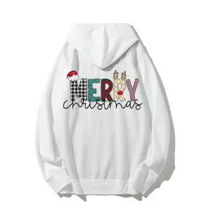 Merry Christmas Festival Graphic Pullover With Kangaroo Pocket Hoodies