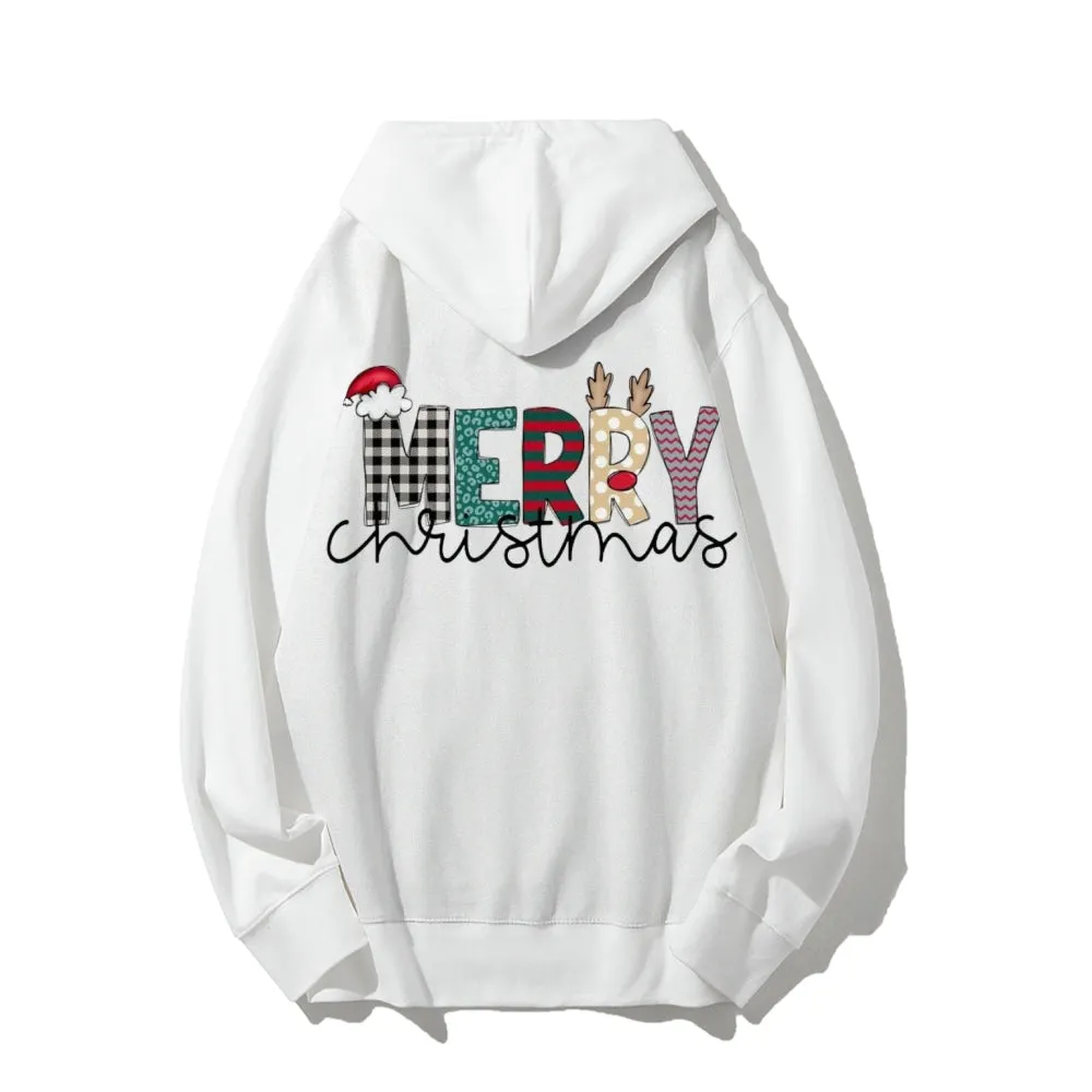 Merry Christmas Festival Graphic Pullover With Kangaroo Pocket Hoodies