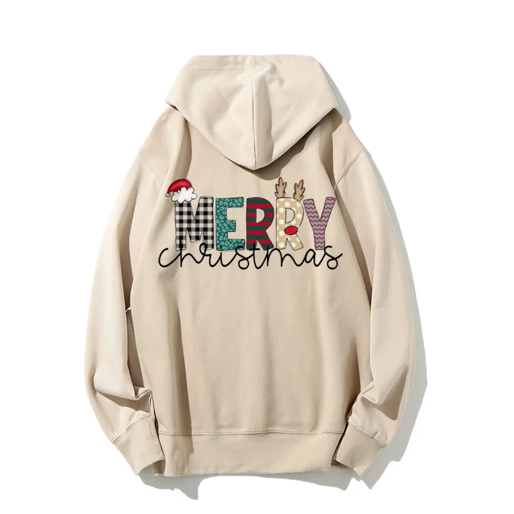 Merry Christmas Festival Graphic Pullover With Kangaroo Pocket Hoodies