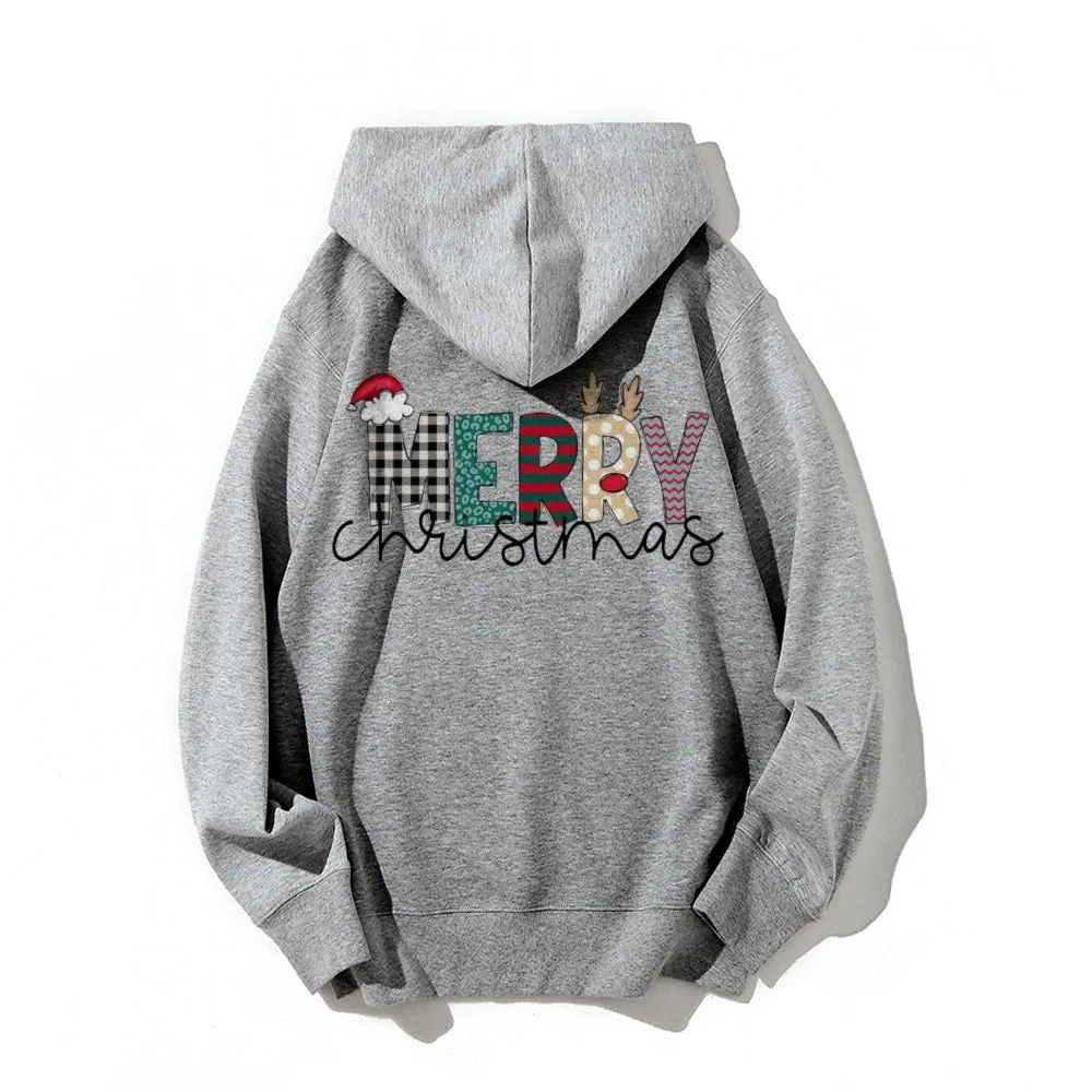 Merry Christmas Festival Graphic Pullover With Kangaroo Pocket Hoodies