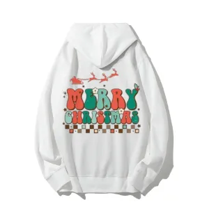 Merry Christmas Graphic Pullover With Kangaroo Pocket Hoodies