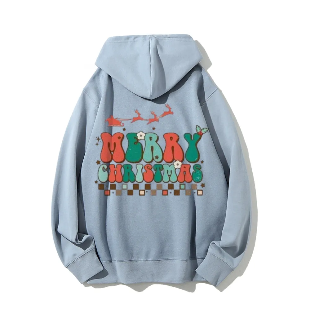 Merry Christmas Graphic Pullover With Kangaroo Pocket Hoodies