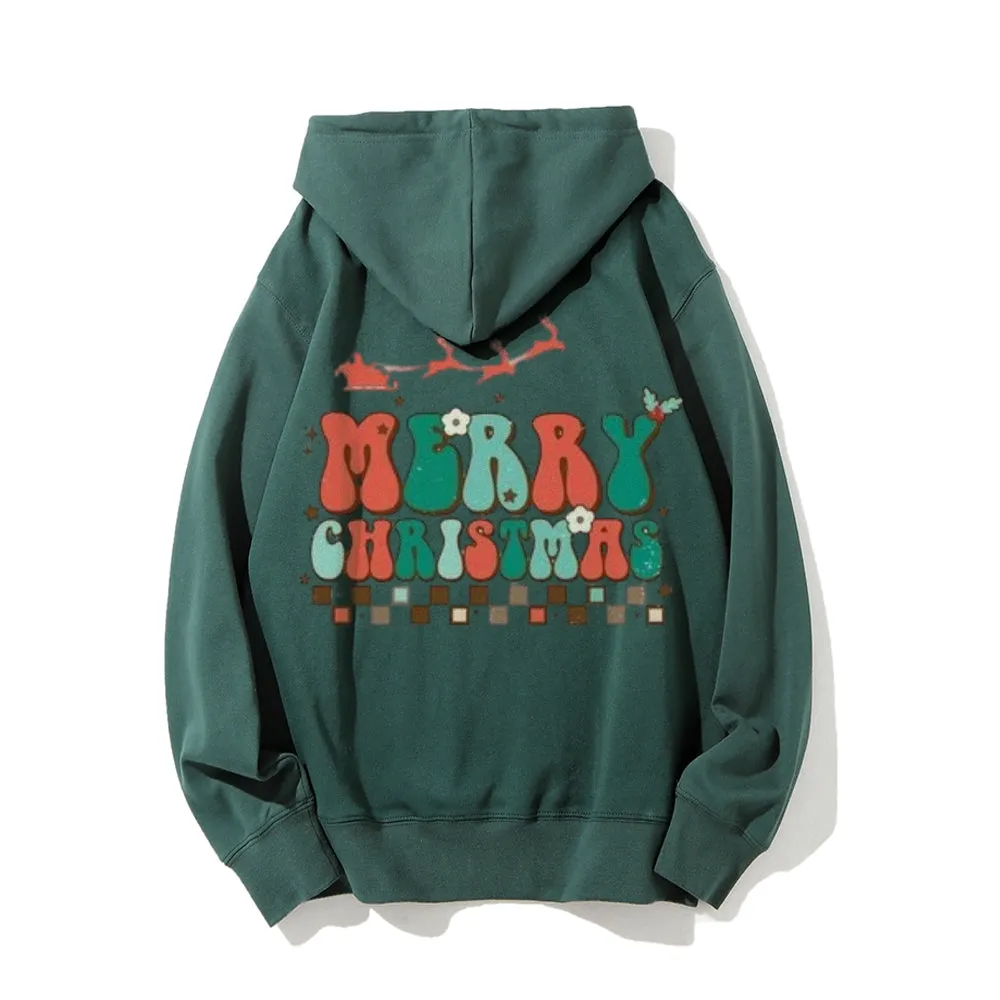 Merry Christmas Graphic Pullover With Kangaroo Pocket Hoodies