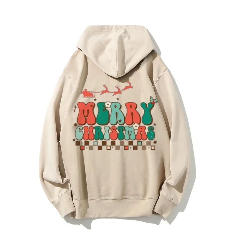 Merry Christmas Graphic Pullover With Kangaroo Pocket Hoodies
