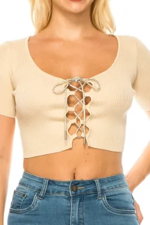 Metallic String Tie Crop Top