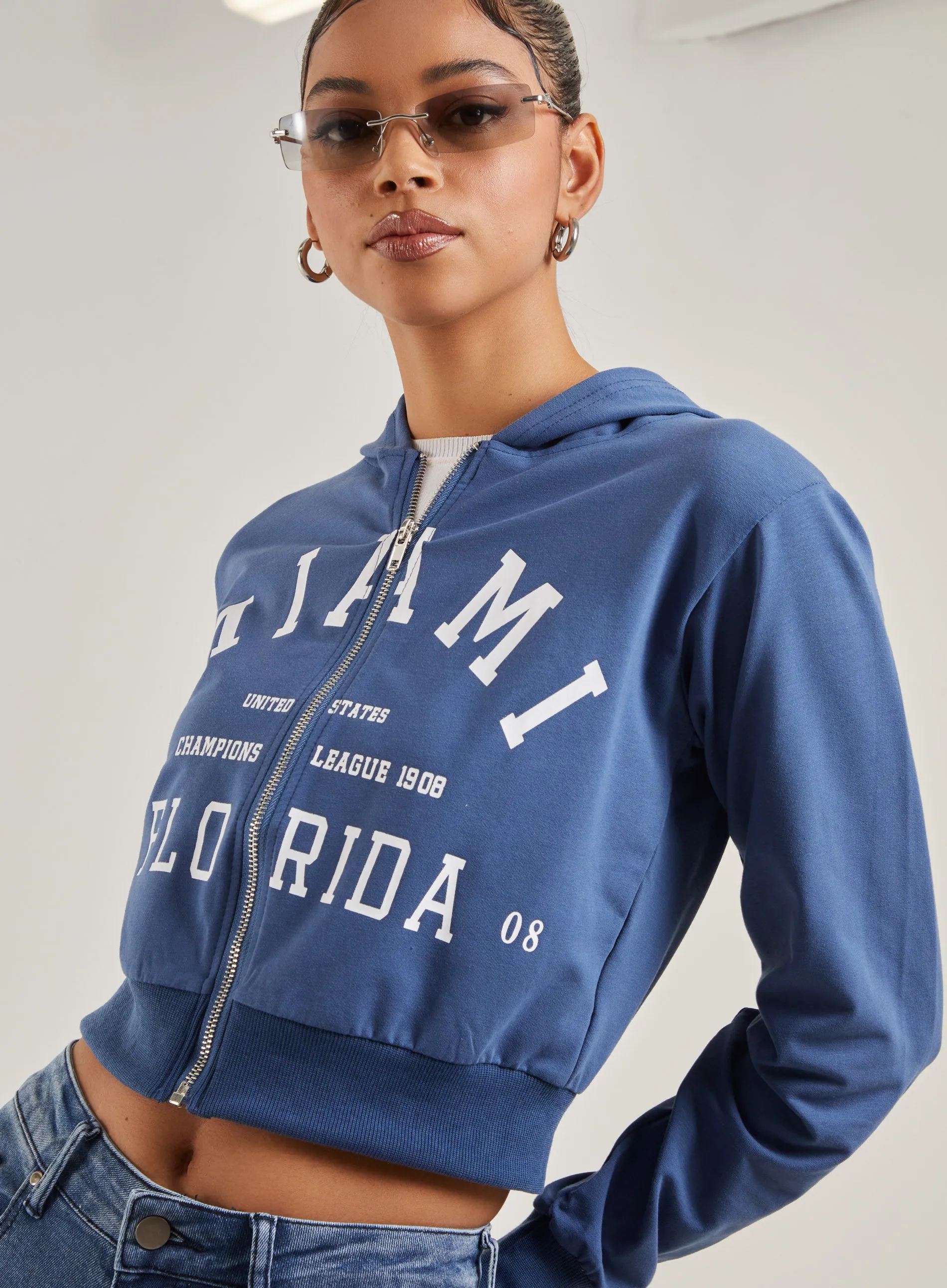 Miami Slogan Zip Up Hoodie