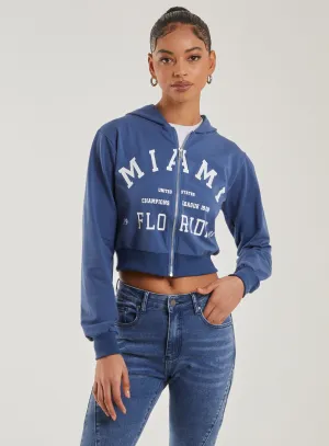Miami Slogan Zip Up Hoodie