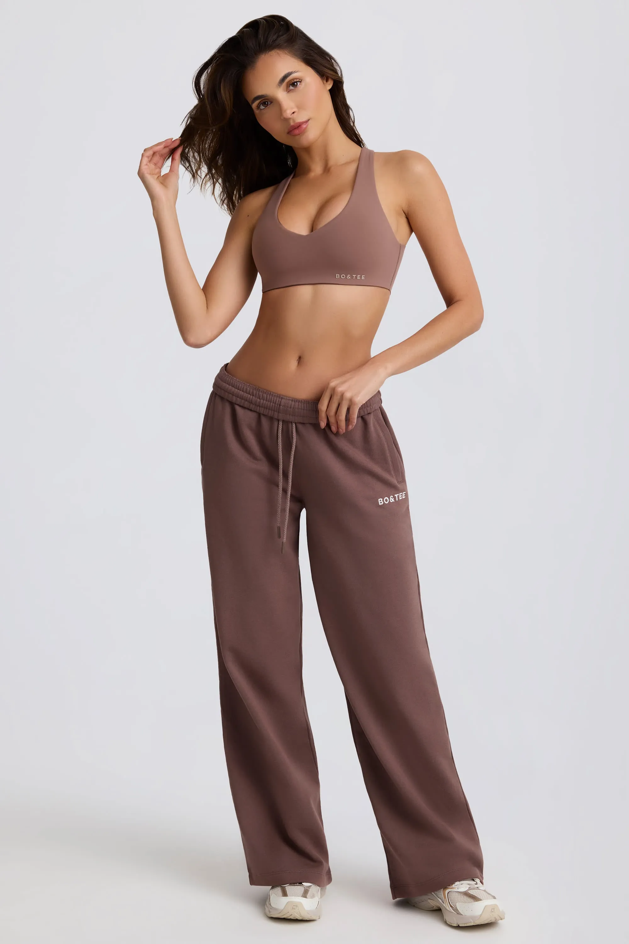 Mid-Rise Wide-Leg Joggers in Mocha