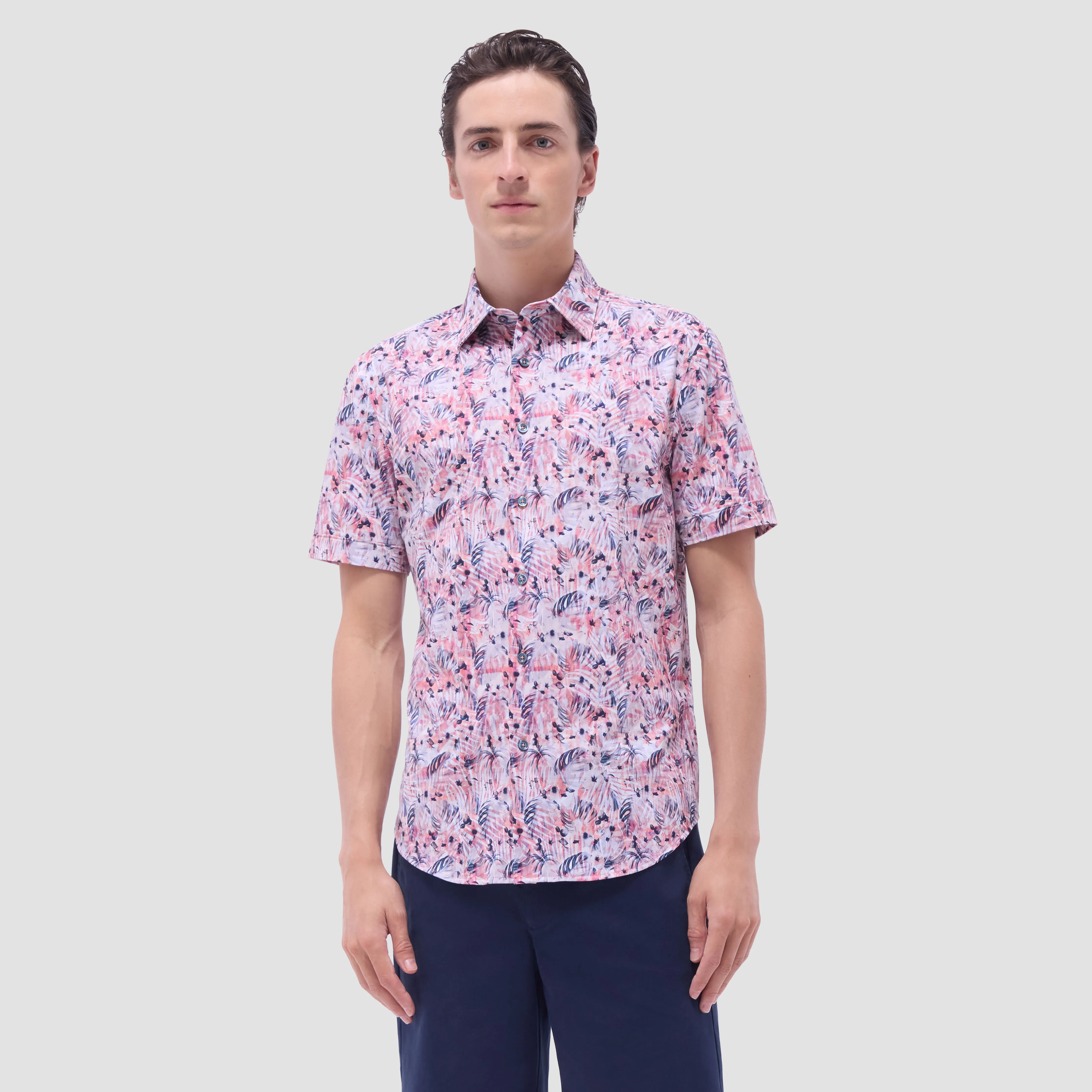 Miles Leaf Print OoohCotton Short -Sleeve Shirt