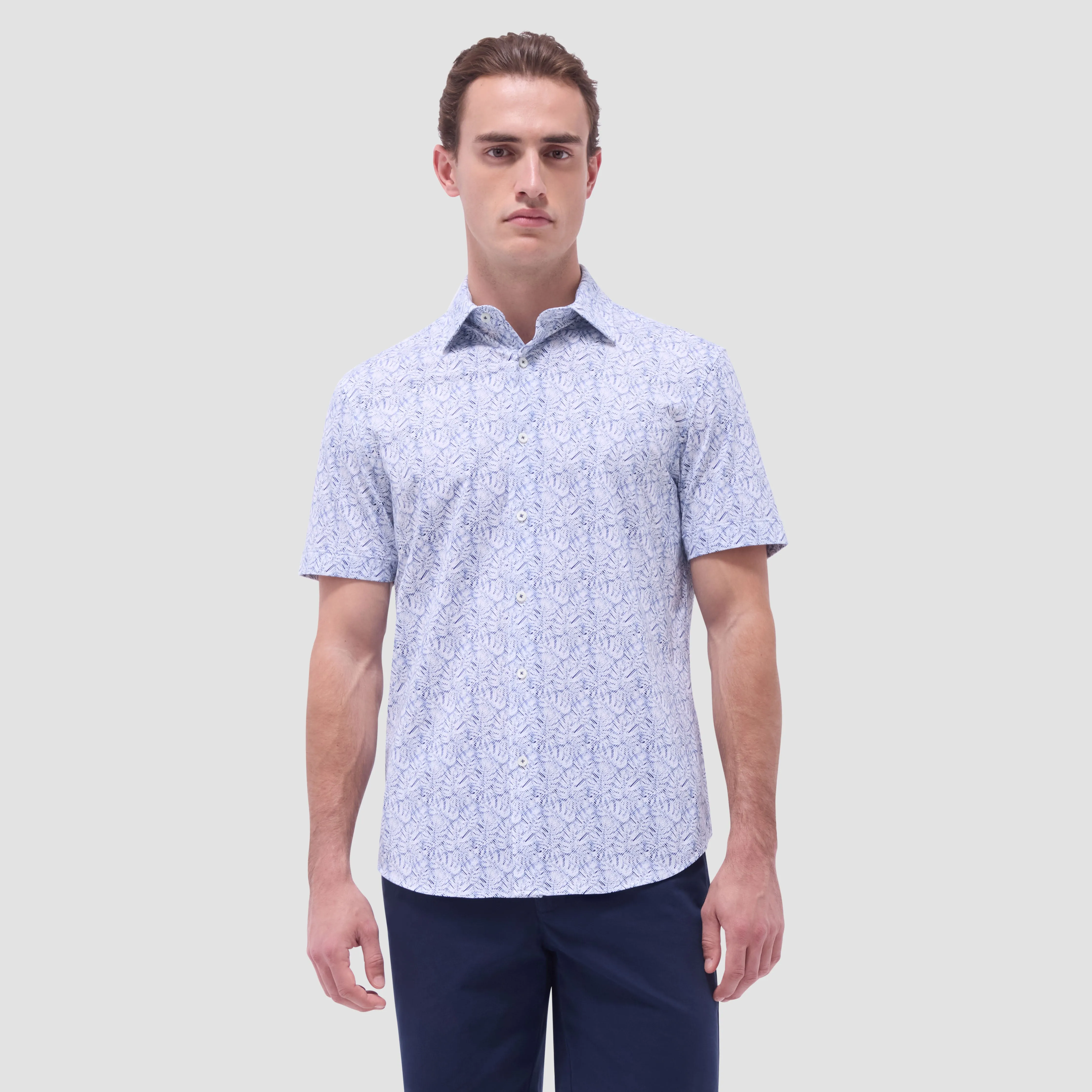 Miles Leaf Print OoohCotton Short -Sleeve Shirt
