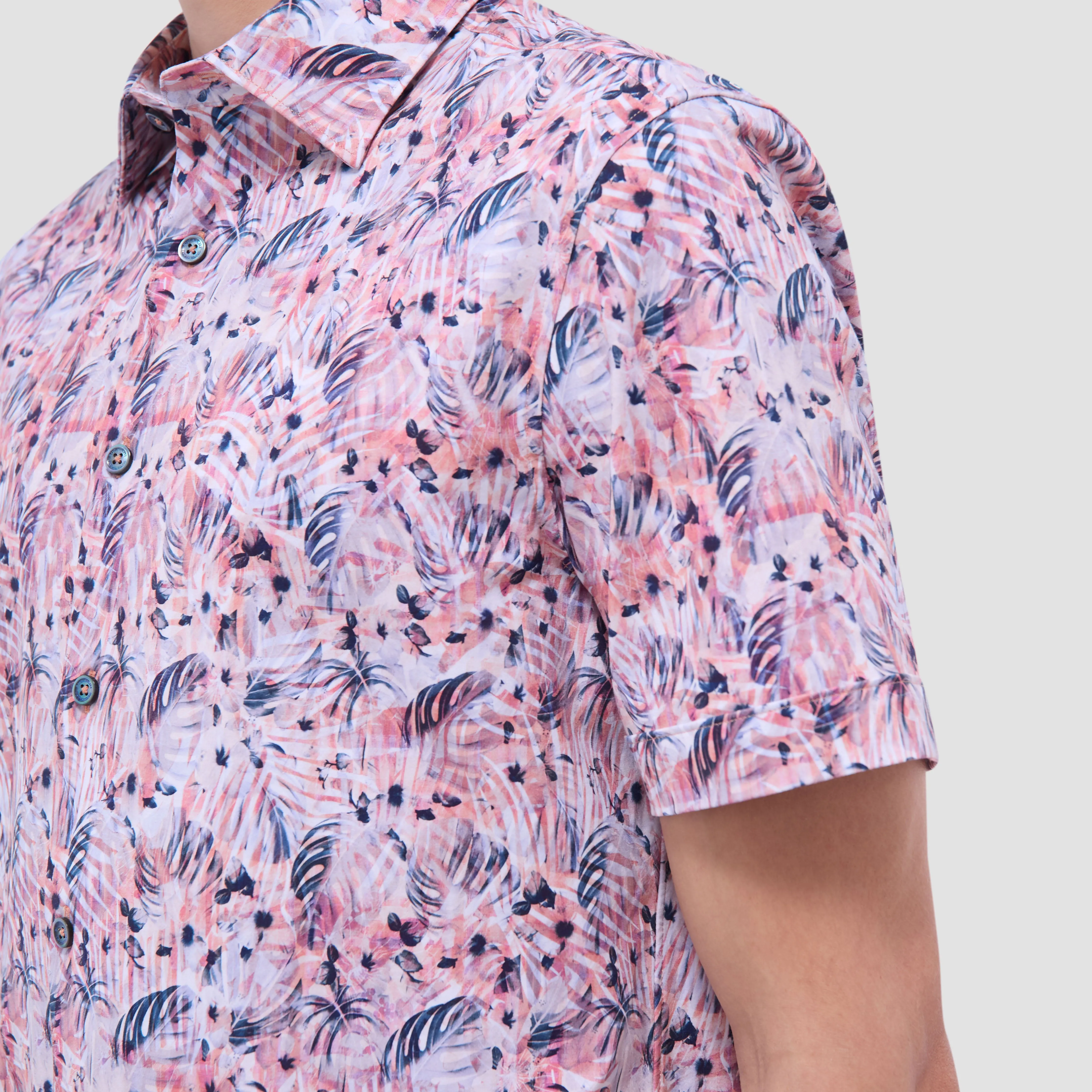 Miles Leaf Print OoohCotton Short -Sleeve Shirt