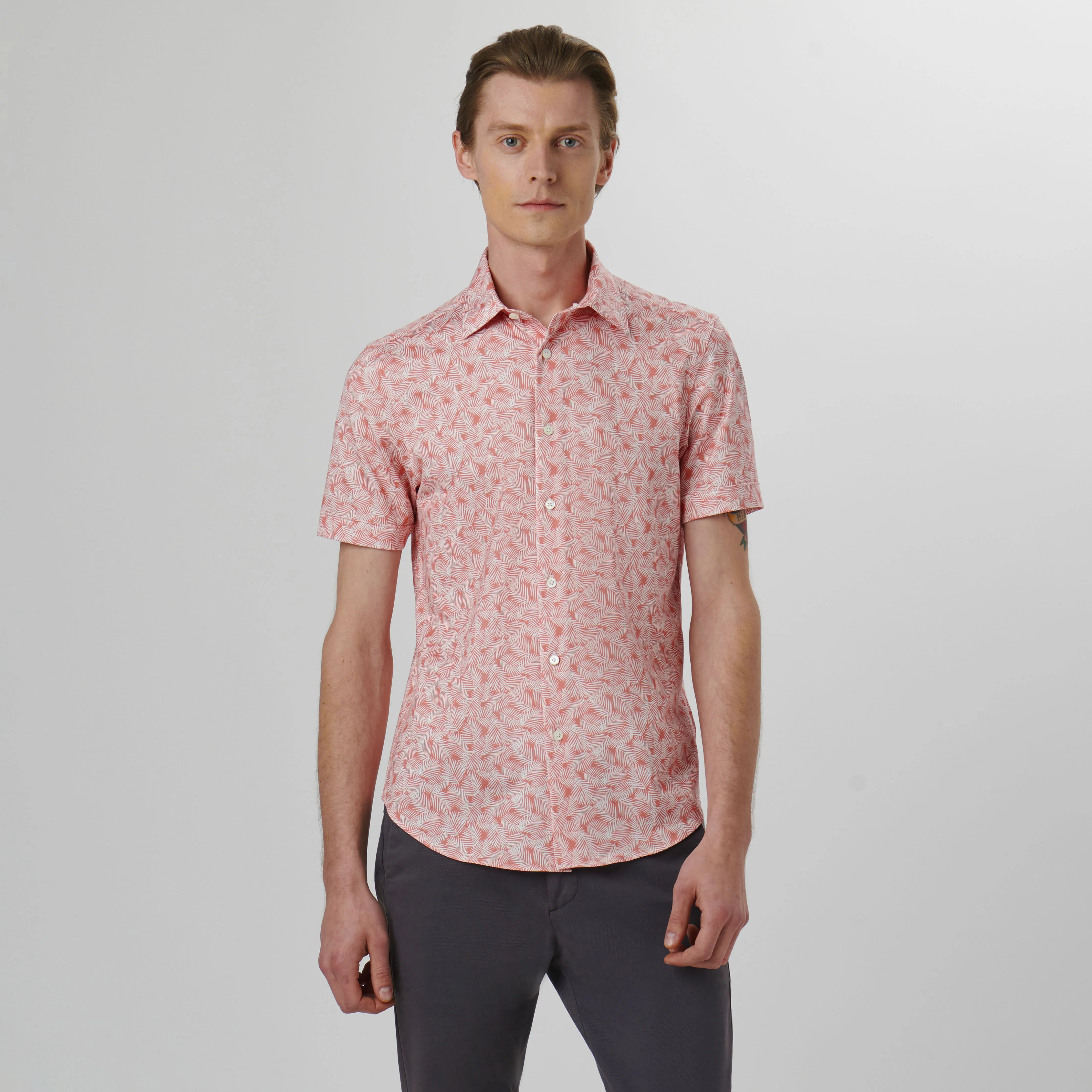 Miles Leaf Print OoohCotton Short Sleeve Shirt