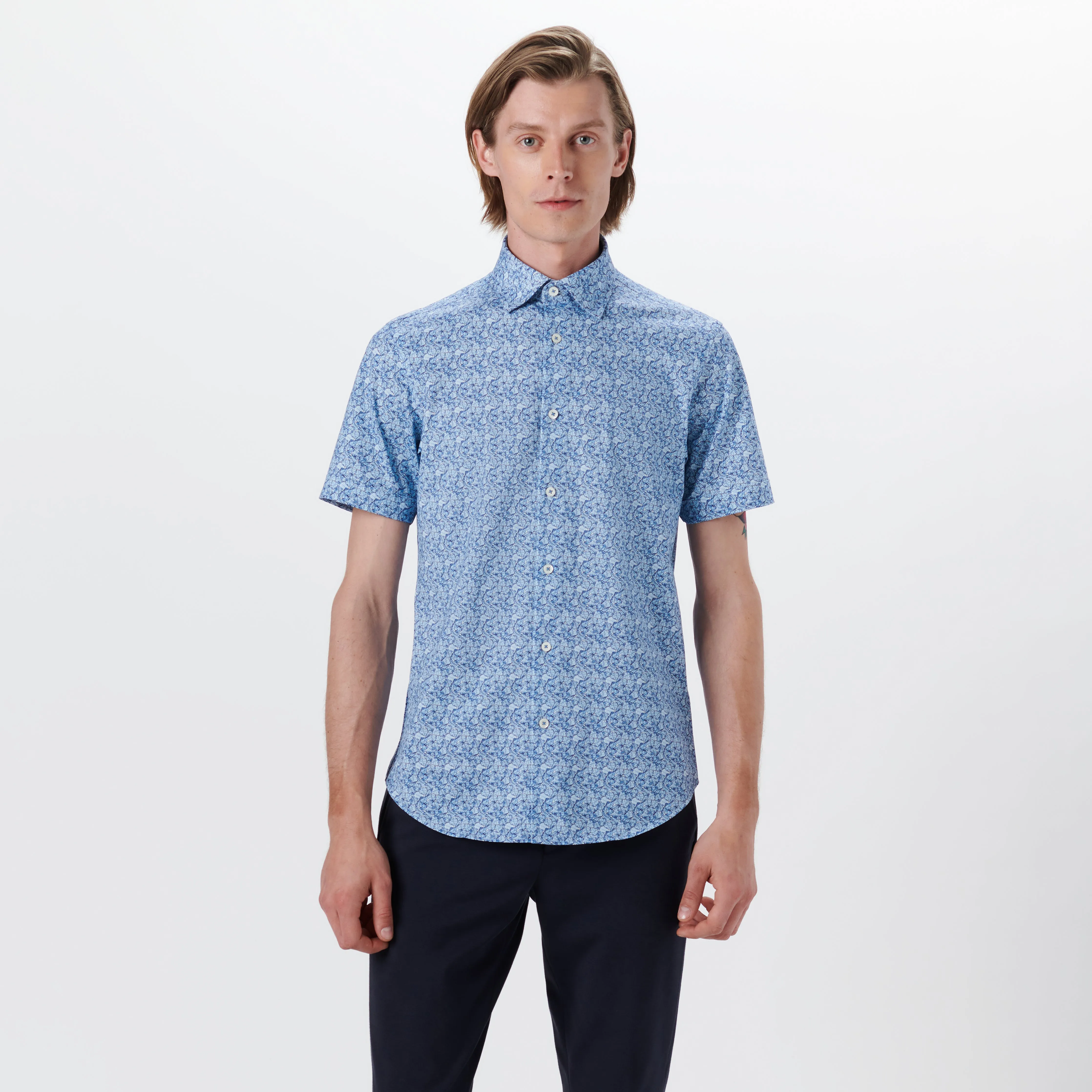 MILES Leaf Print OoohCotton Short Sleeve Shirt