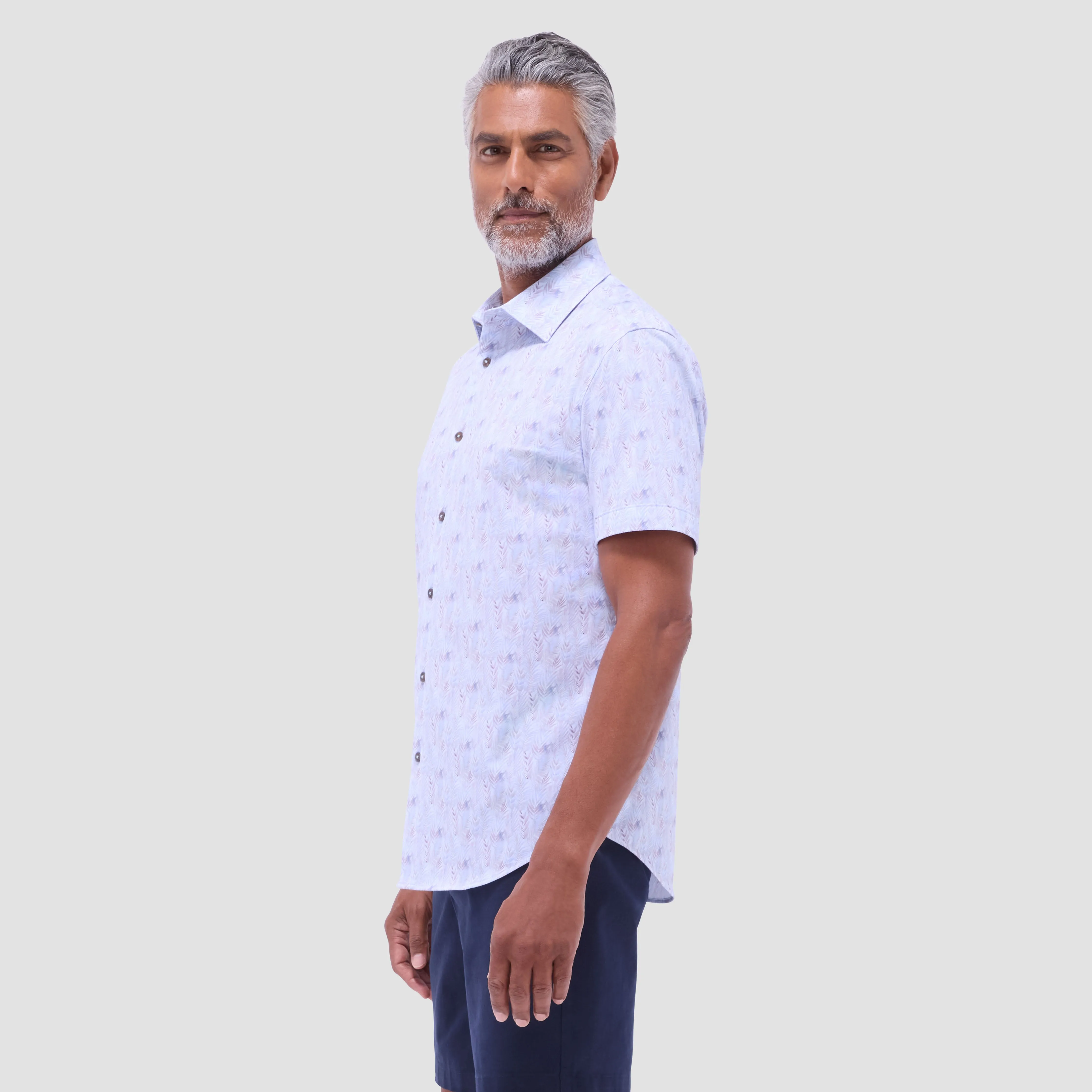 Miles Leaf Print OoohCotton Short -Sleeve Shirt