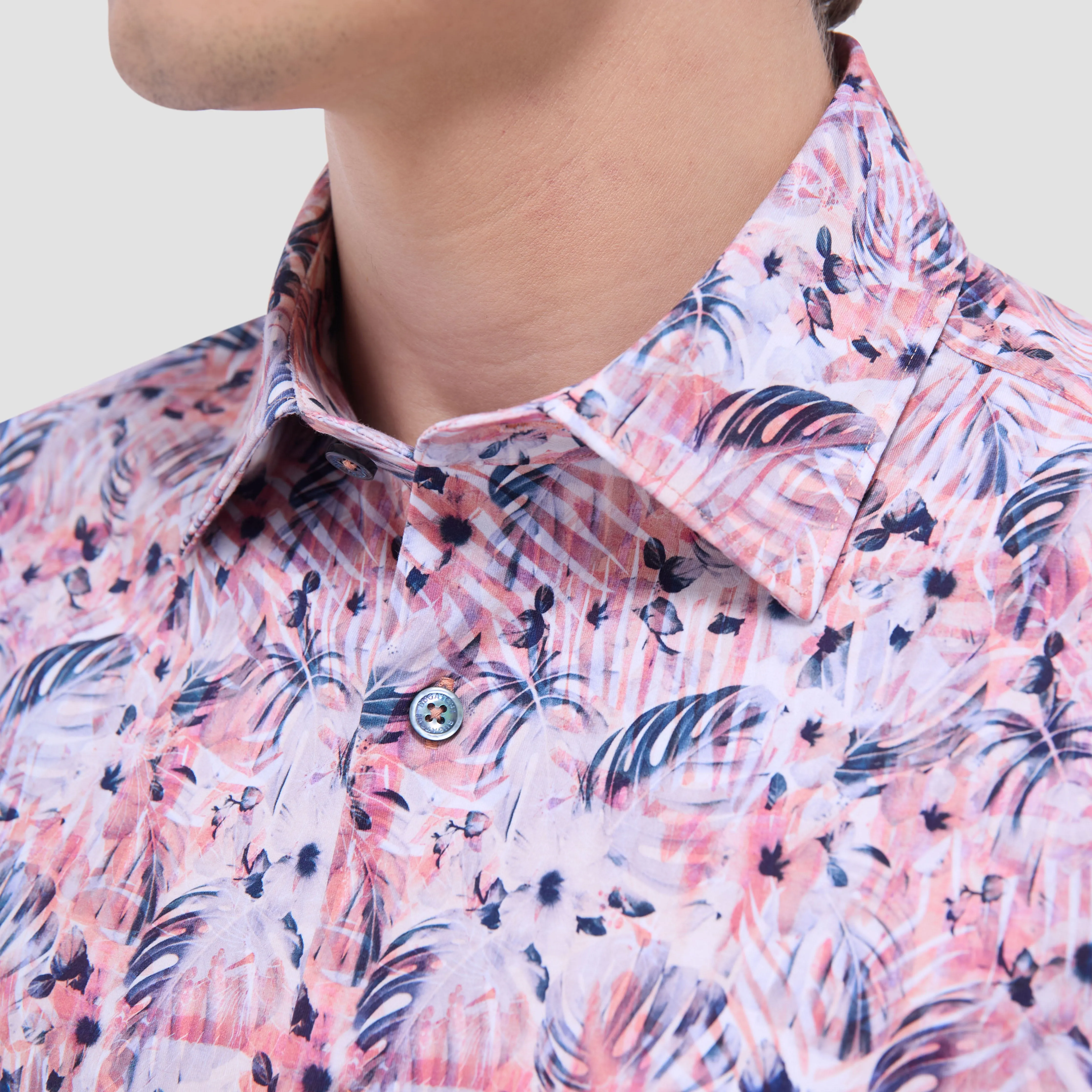 Miles Leaf Print OoohCotton Short -Sleeve Shirt