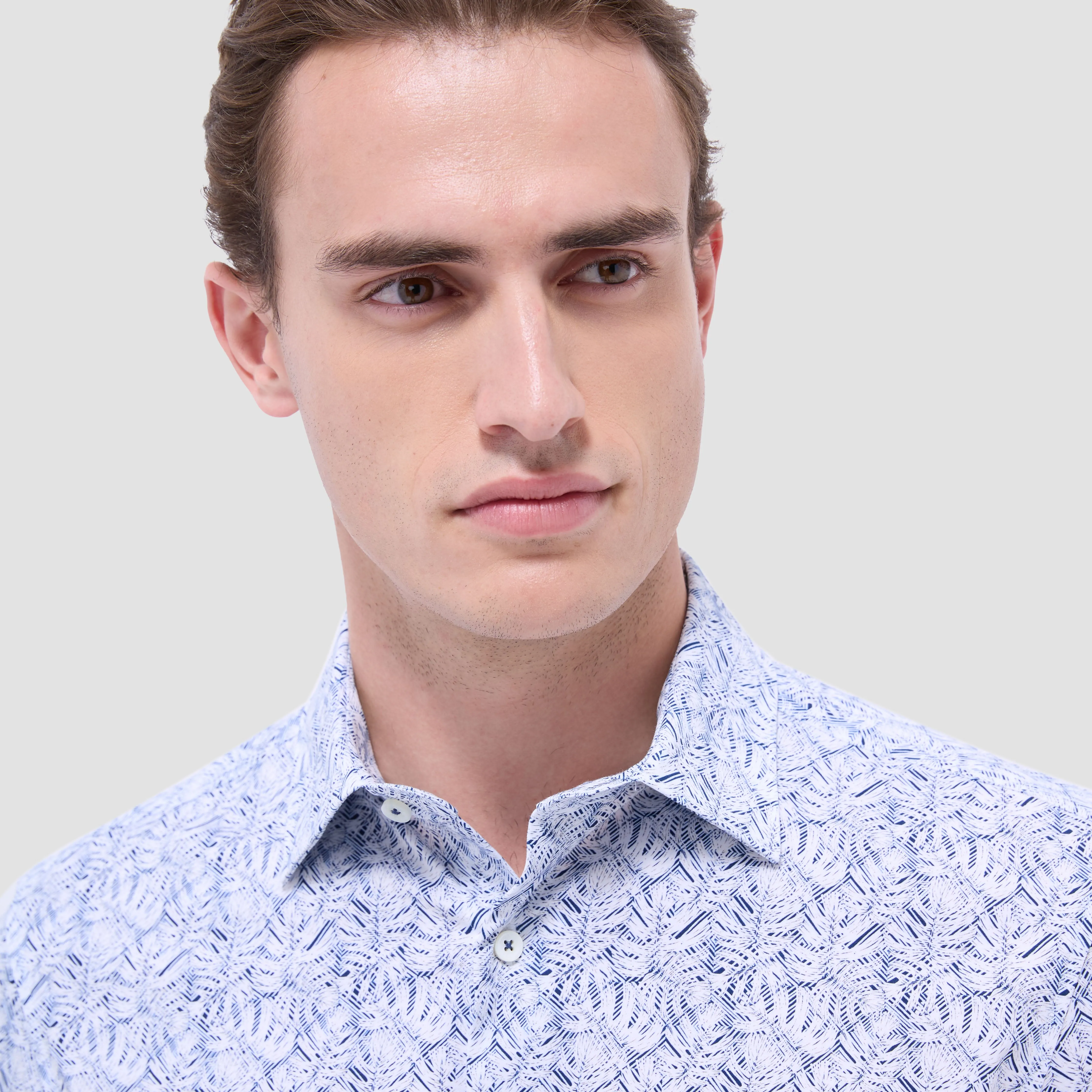 Miles Leaf Print OoohCotton Short -Sleeve Shirt