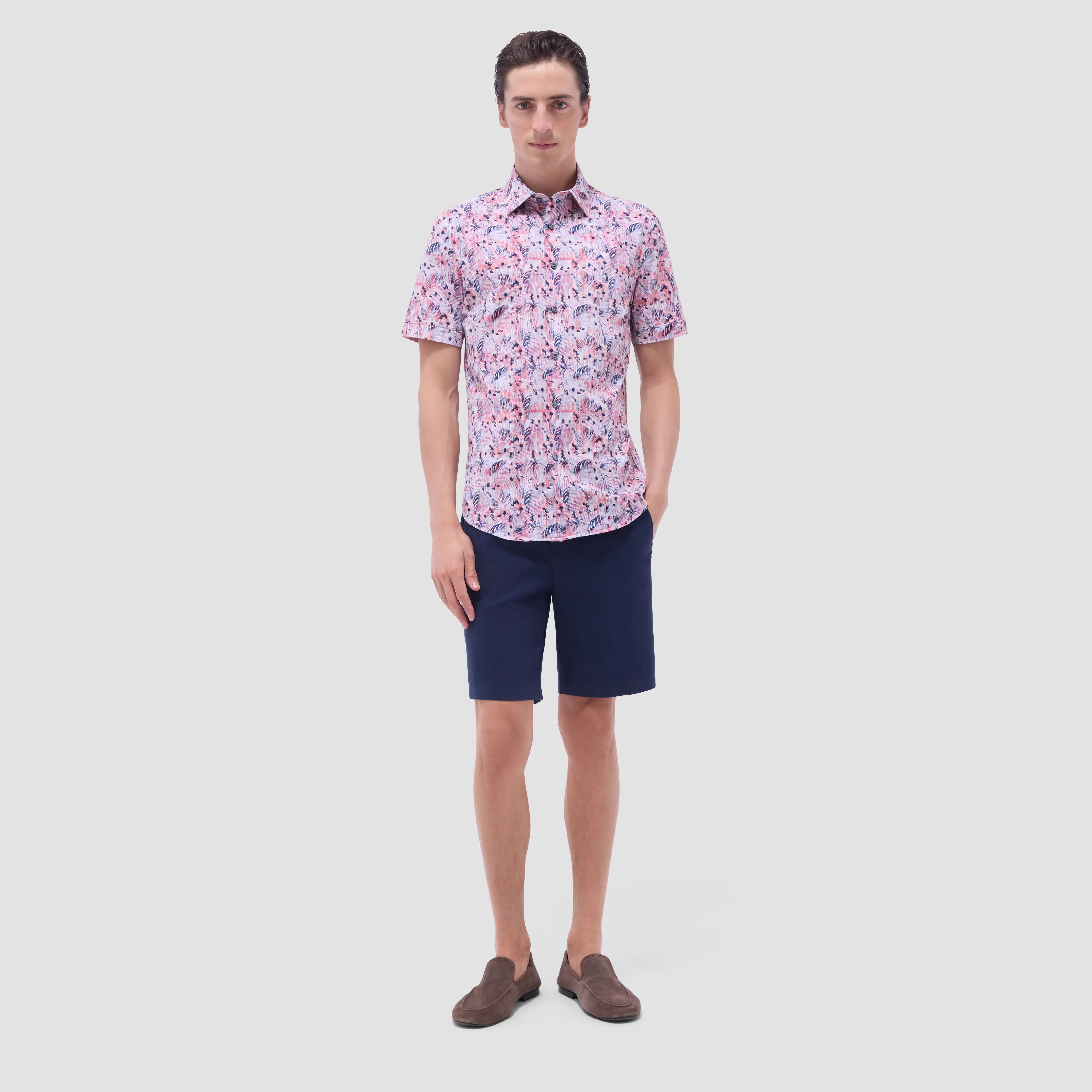 Miles Leaf Print OoohCotton Short -Sleeve Shirt