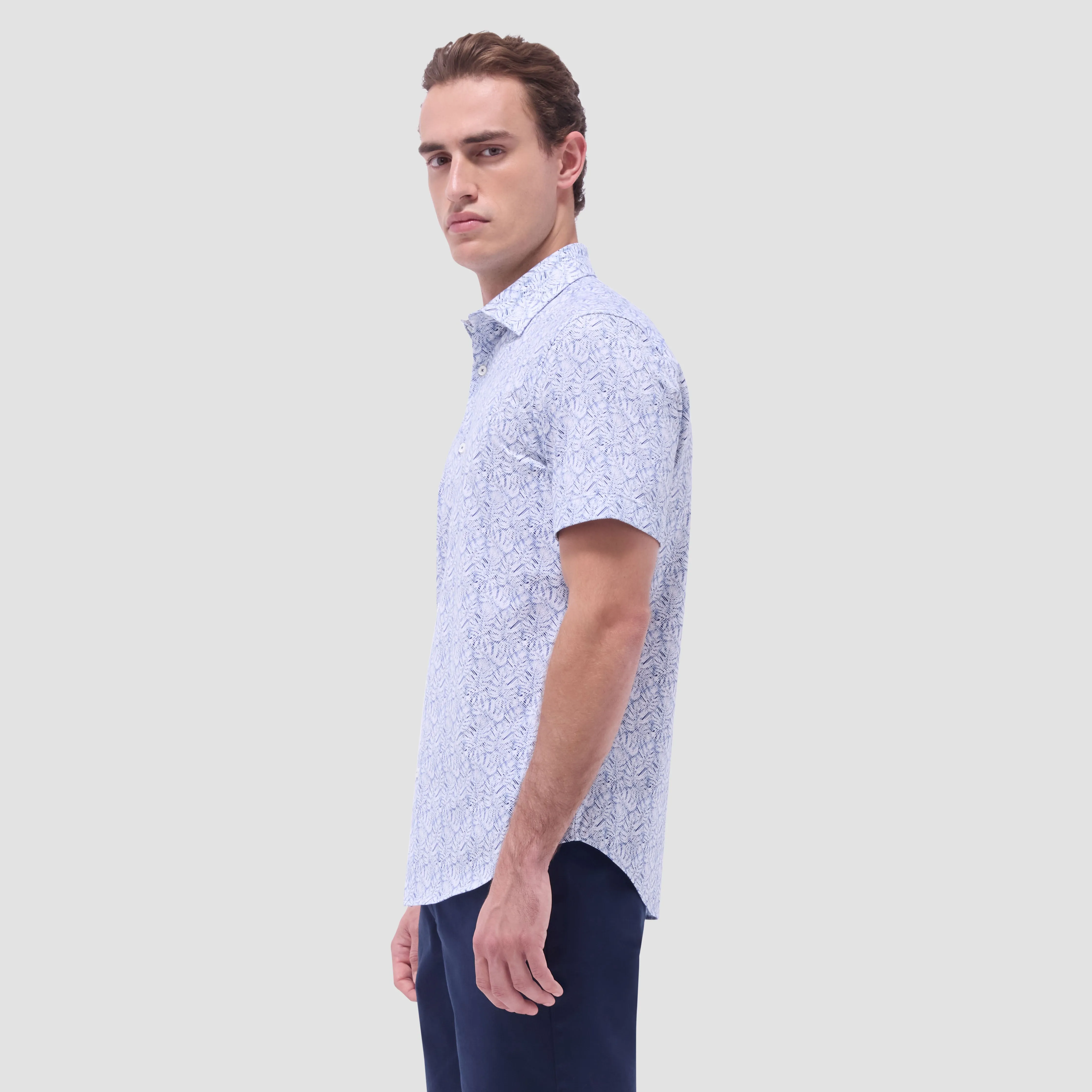 Miles Leaf Print OoohCotton Short -Sleeve Shirt