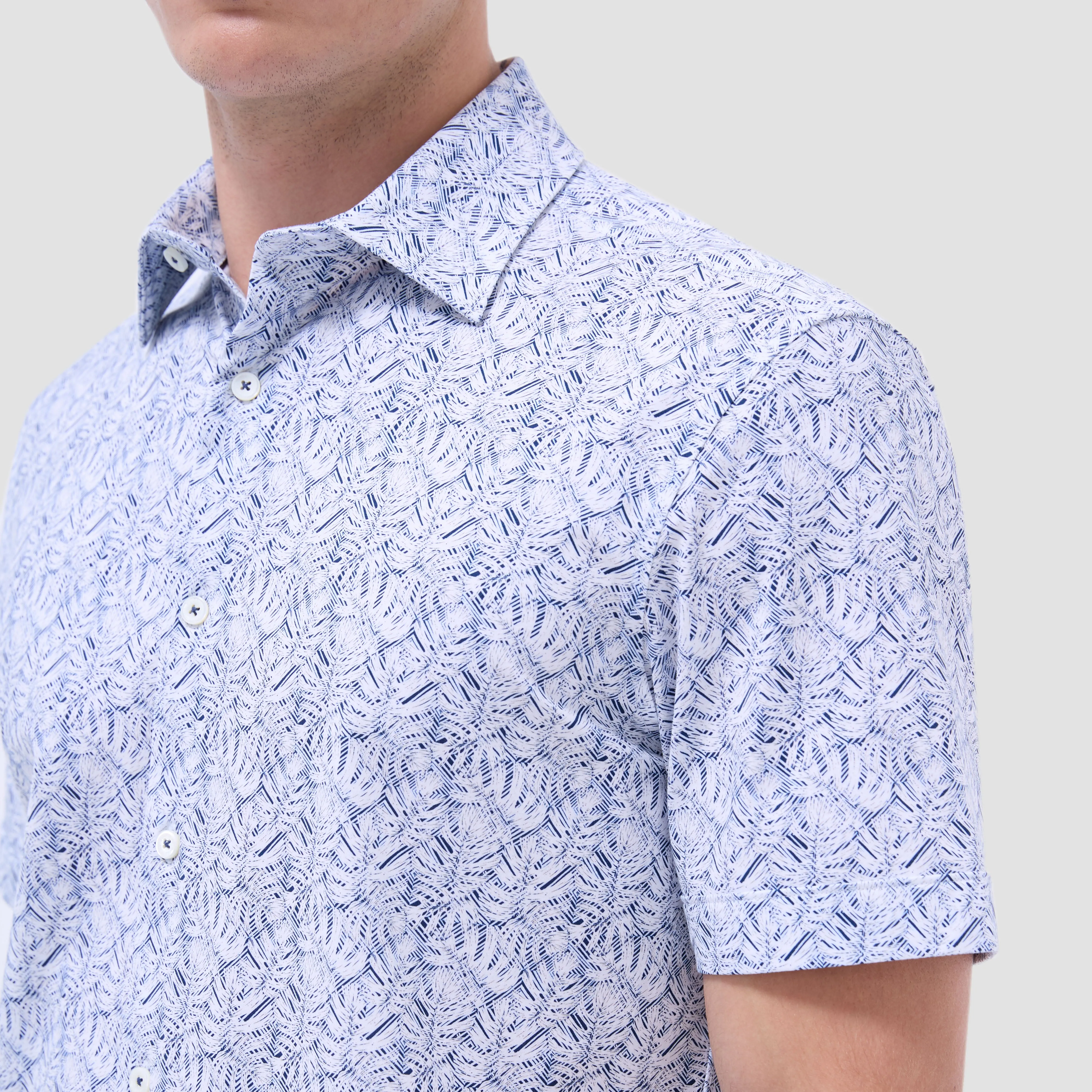 Miles Leaf Print OoohCotton Short -Sleeve Shirt