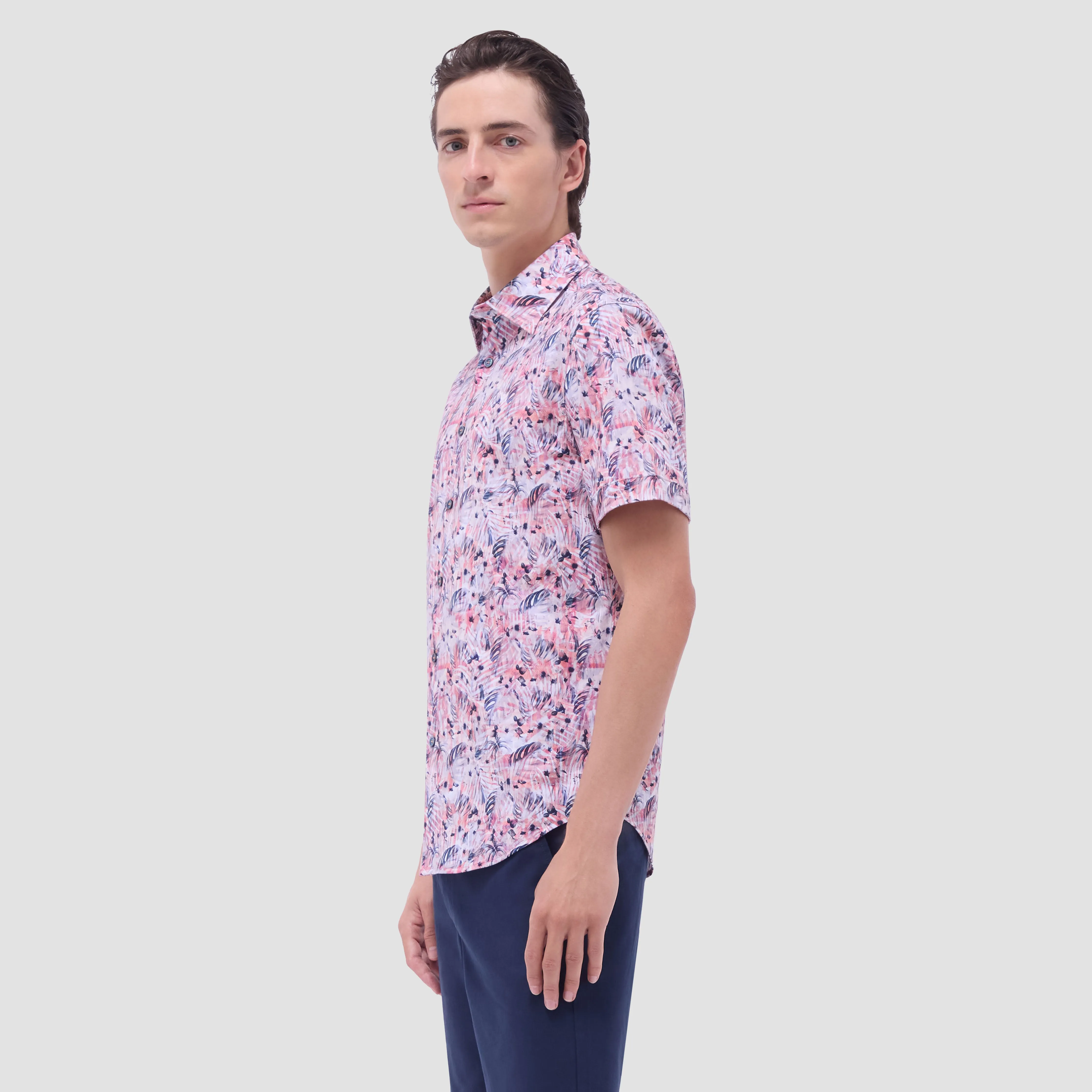 Miles Leaf Print OoohCotton Short -Sleeve Shirt