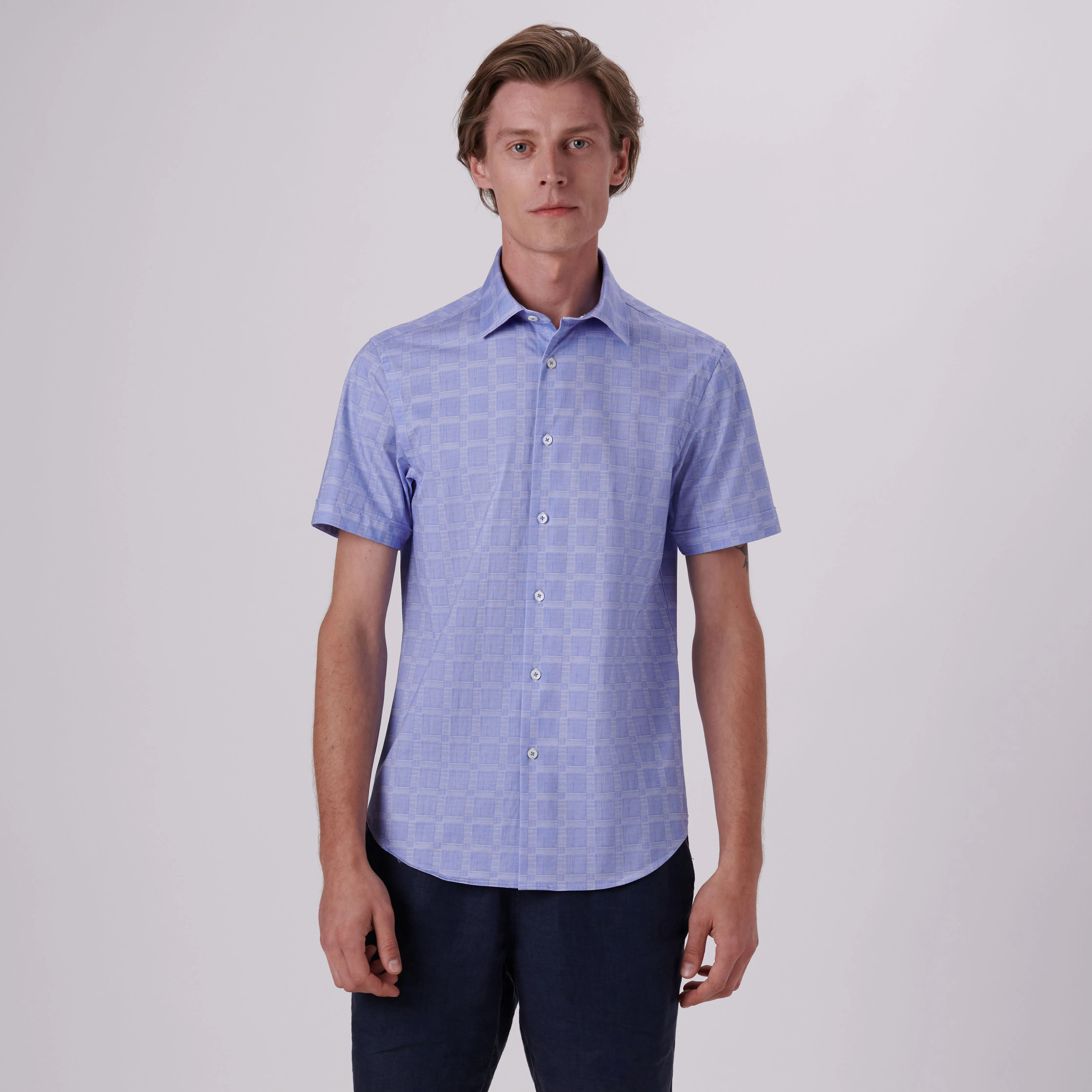 Miles Windowpane Check Print OoohCotton Short Sleeve Shirt