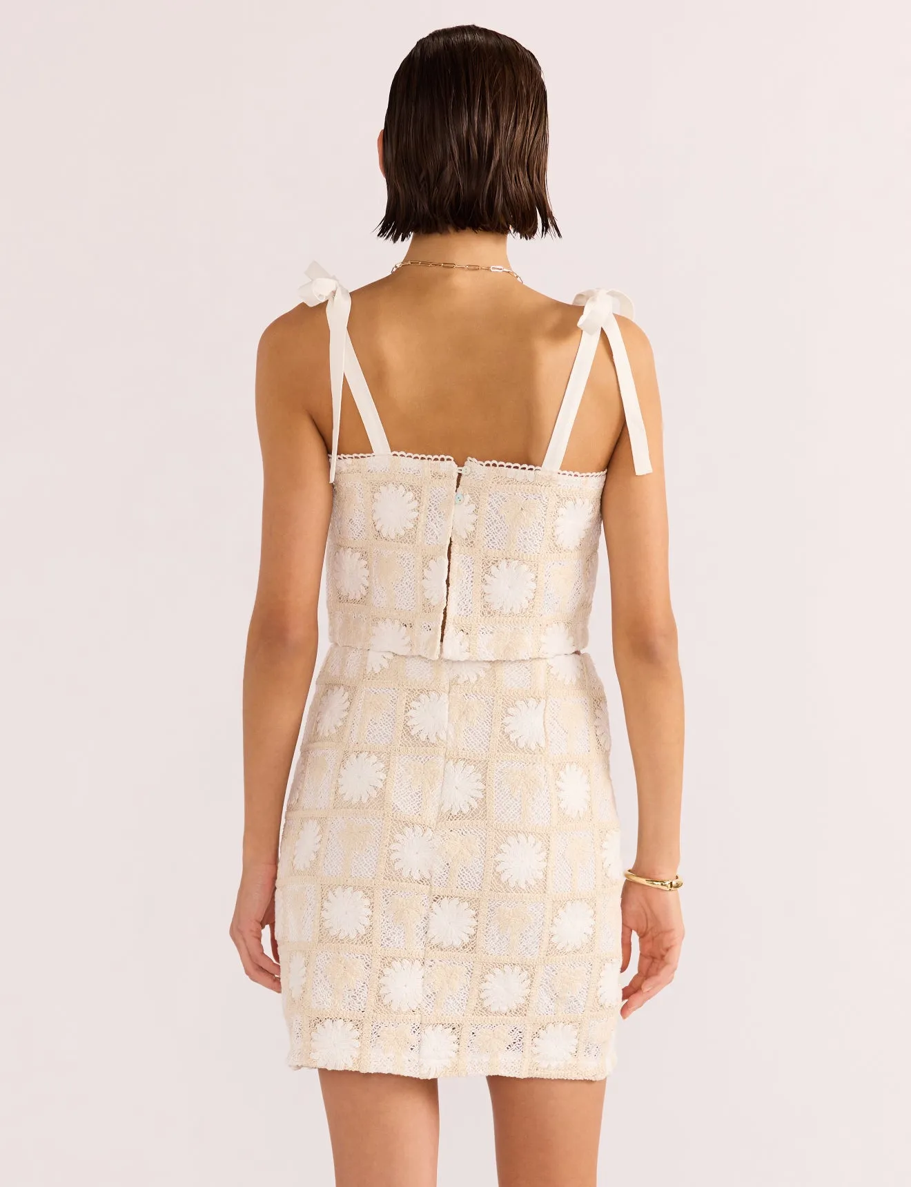 MINK PINK LYRIA PALM LACE CROP TOP - CREAM