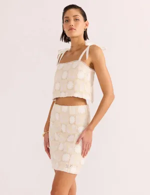 MINK PINK LYRIA PALM LACE CROP TOP - CREAM
