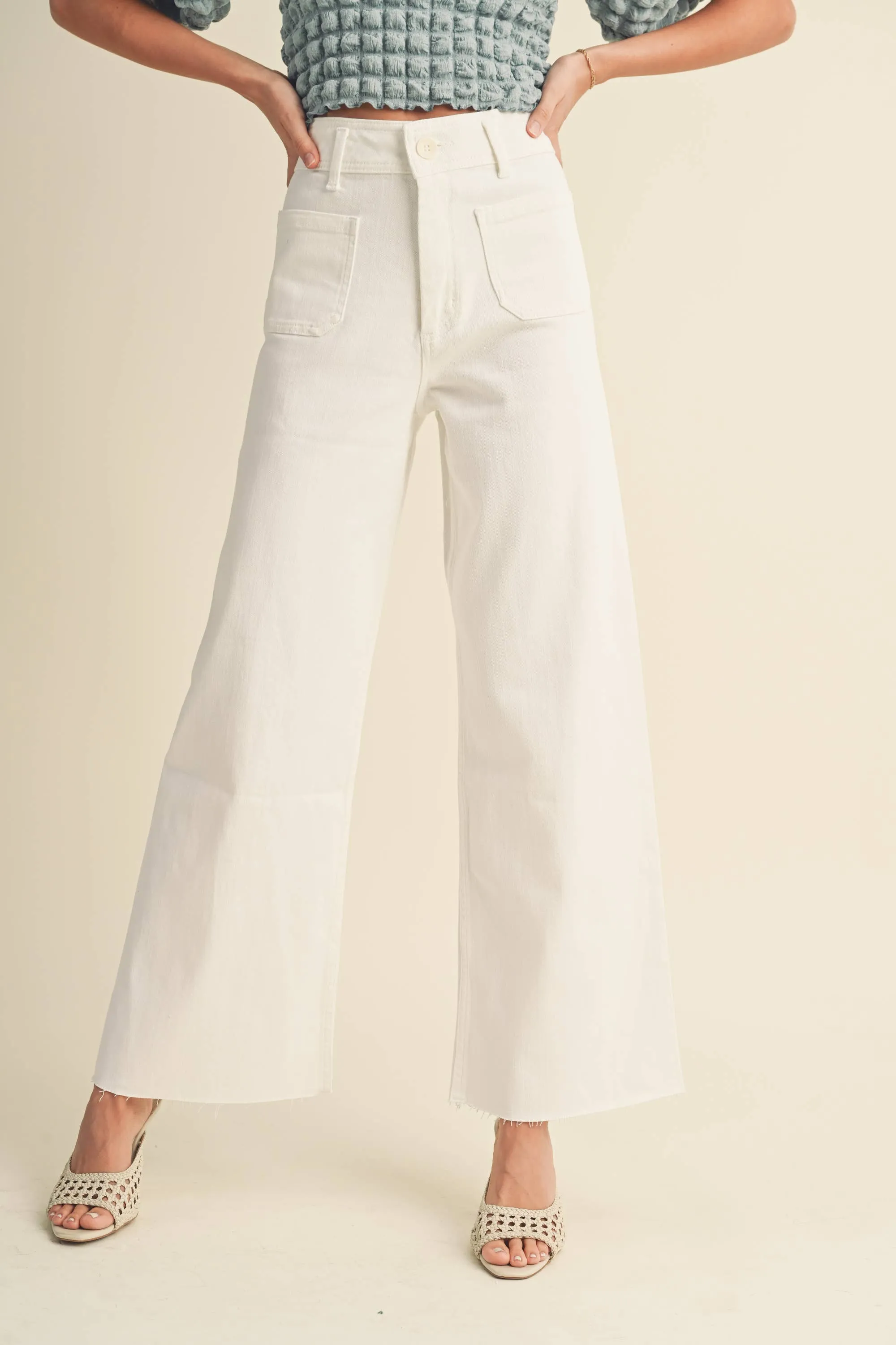 MMP1913 STRAIGHT WIDE LEG PANTS WITH FRONT POCKET: S / RASPBERRY