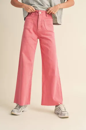 MMP1913 STRAIGHT WIDE LEG PANTS WITH FRONT POCKET: S / RASPBERRY
