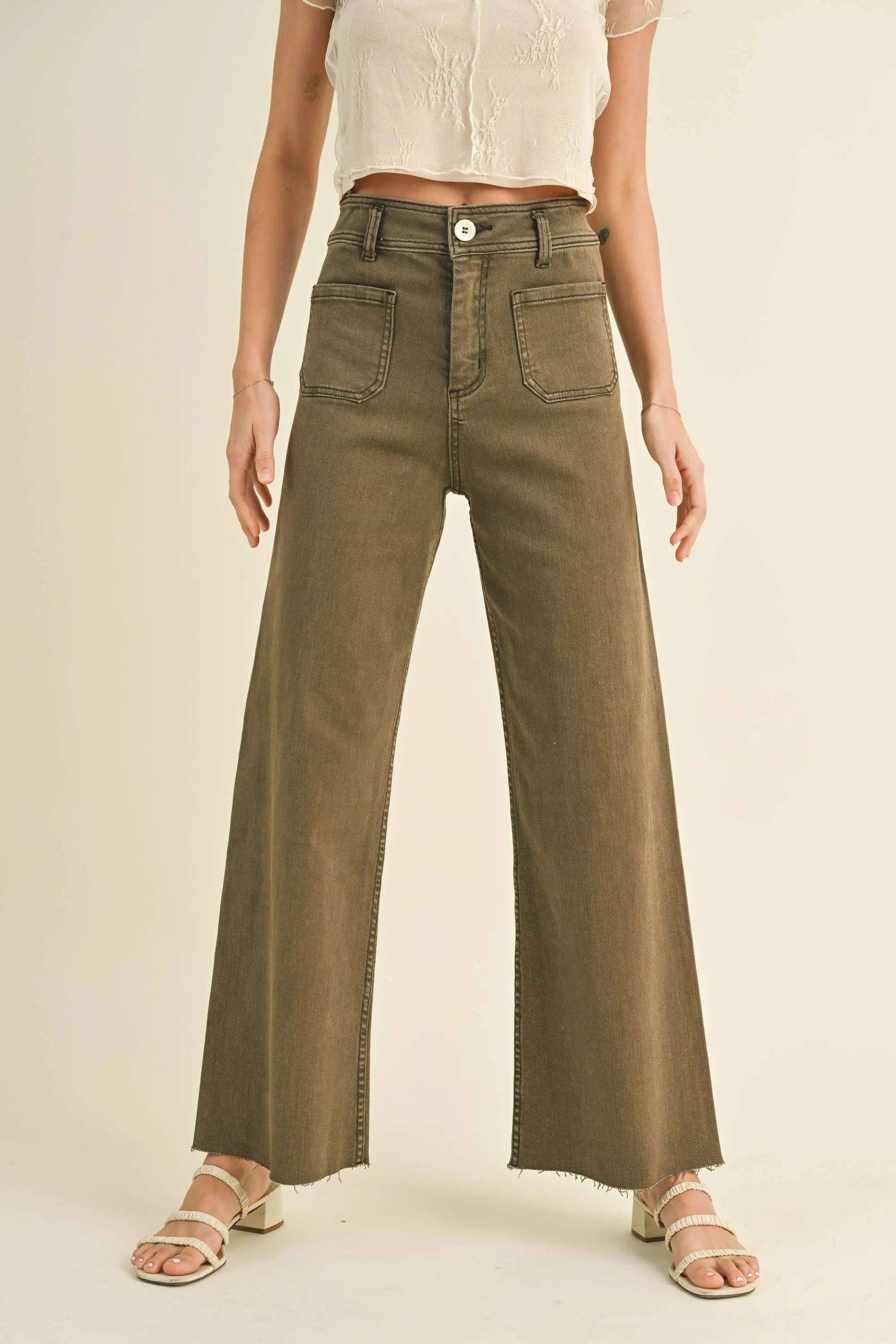 MMP1913 STRAIGHT WIDE LEG PANTS WITH FRONT POCKET: S / RASPBERRY