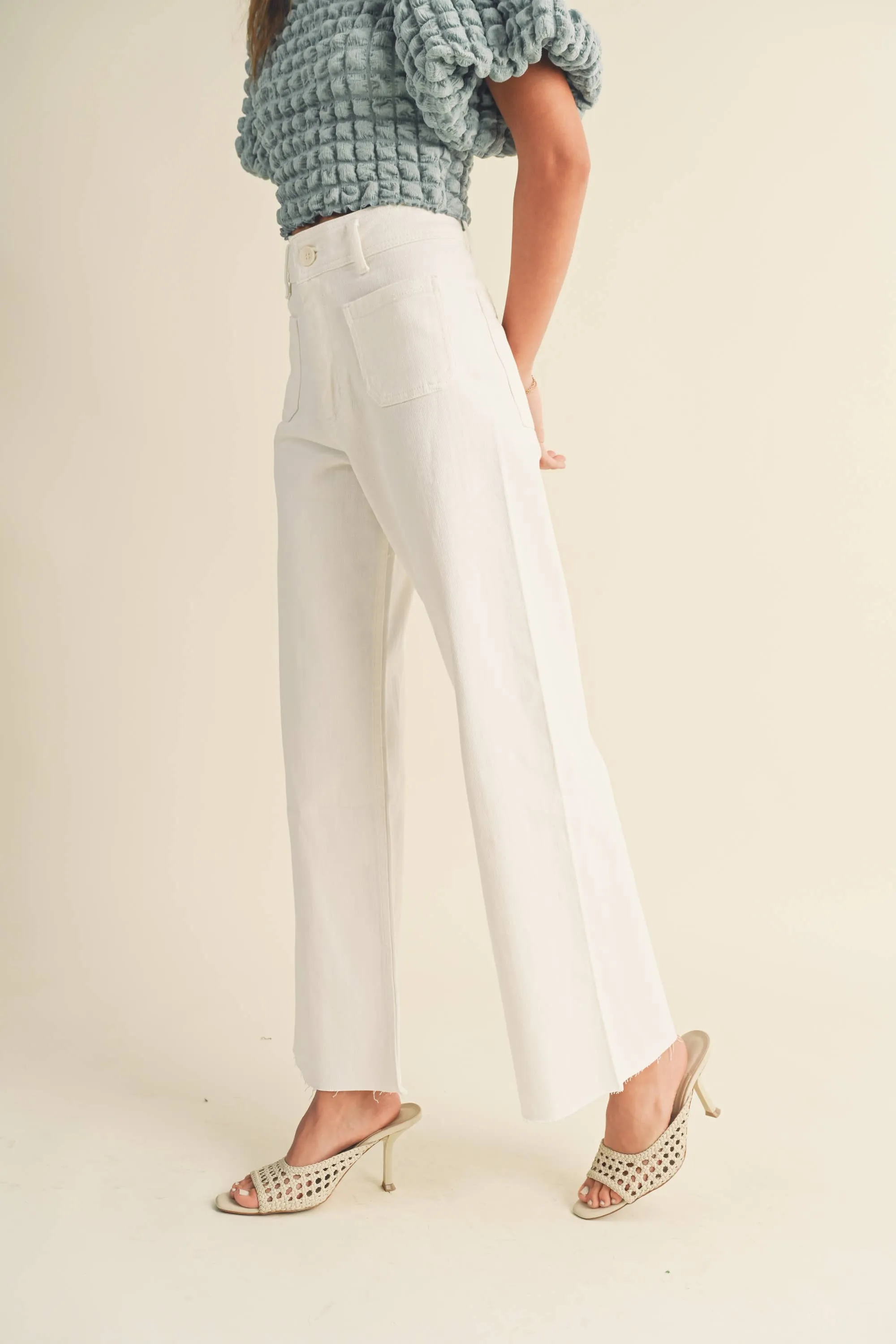 MMP1913 STRAIGHT WIDE LEG PANTS WITH FRONT POCKET: S / RASPBERRY