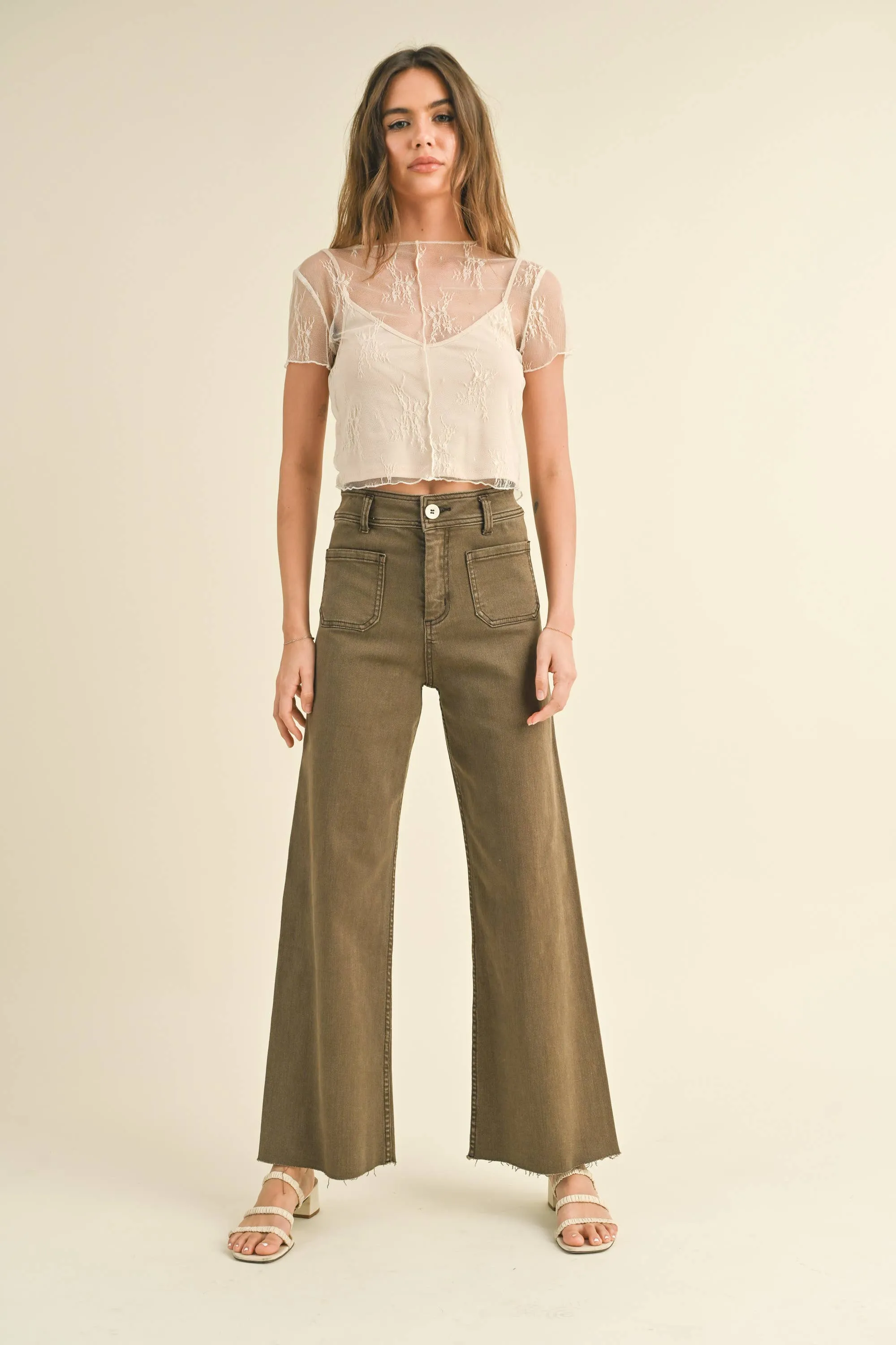 MMP1913 STRAIGHT WIDE LEG PANTS WITH FRONT POCKET: S / RASPBERRY