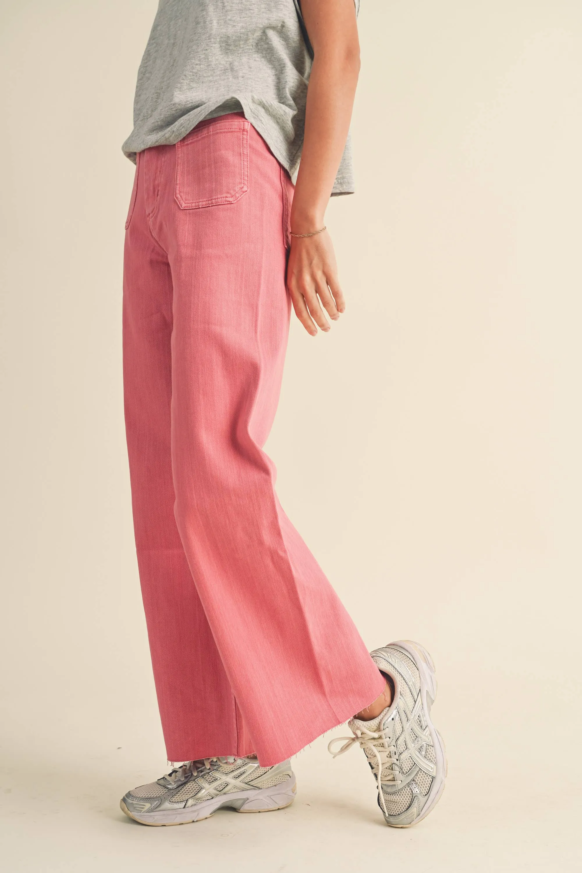 MMP1913 STRAIGHT WIDE LEG PANTS WITH FRONT POCKET: S / RASPBERRY