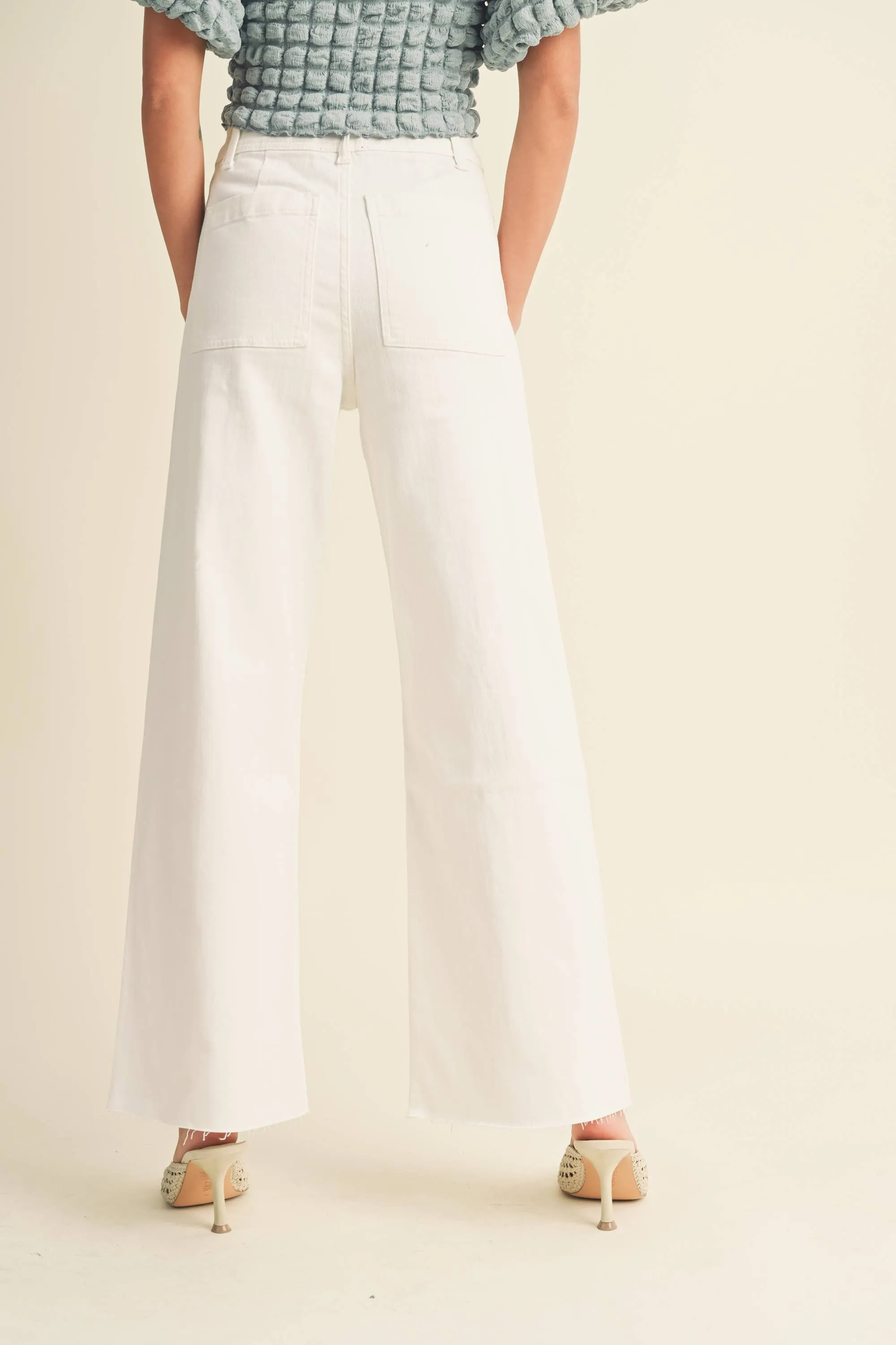 MMP1913 STRAIGHT WIDE LEG PANTS WITH FRONT POCKET: S / RASPBERRY