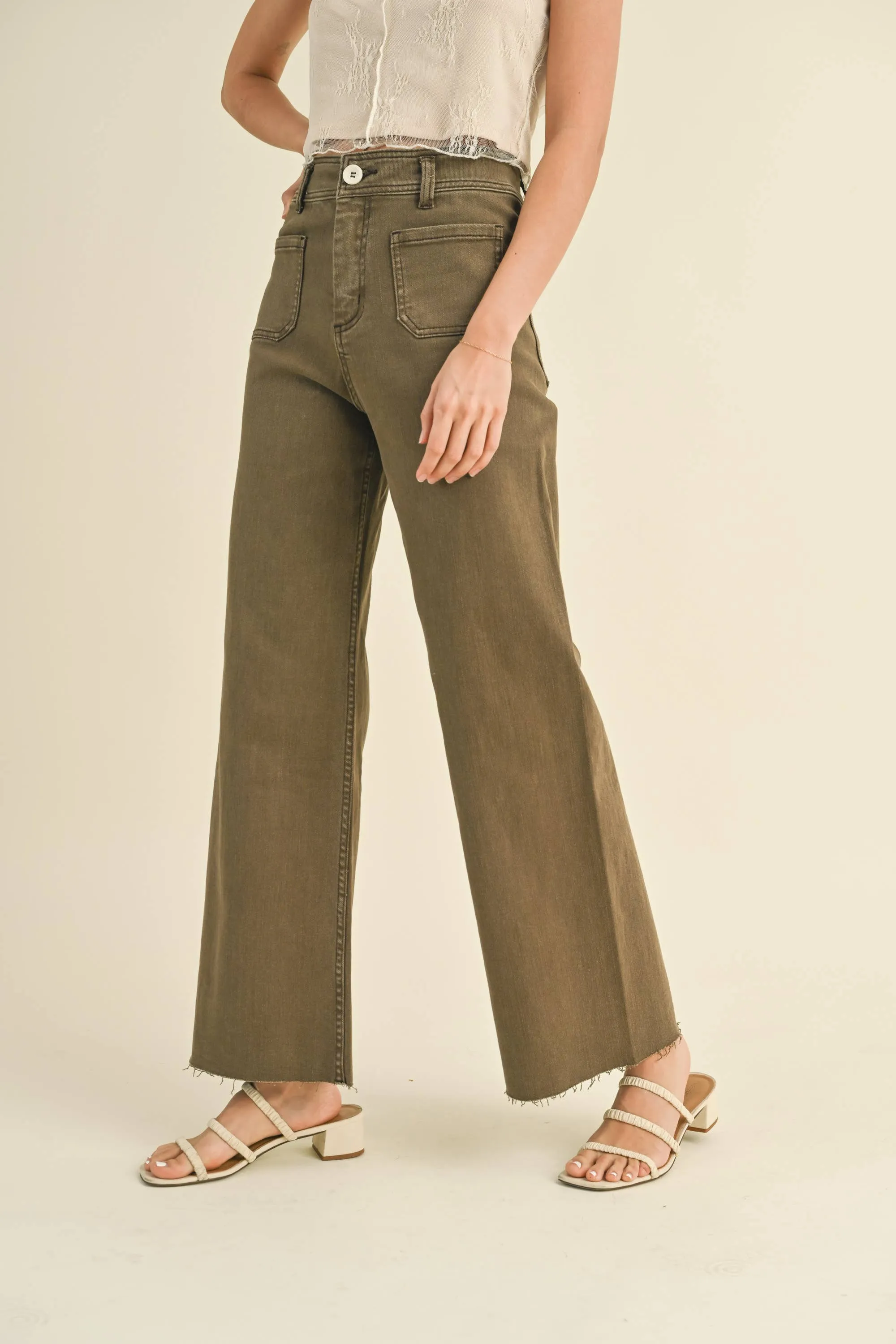 MMP1913 STRAIGHT WIDE LEG PANTS WITH FRONT POCKET: S / RASPBERRY