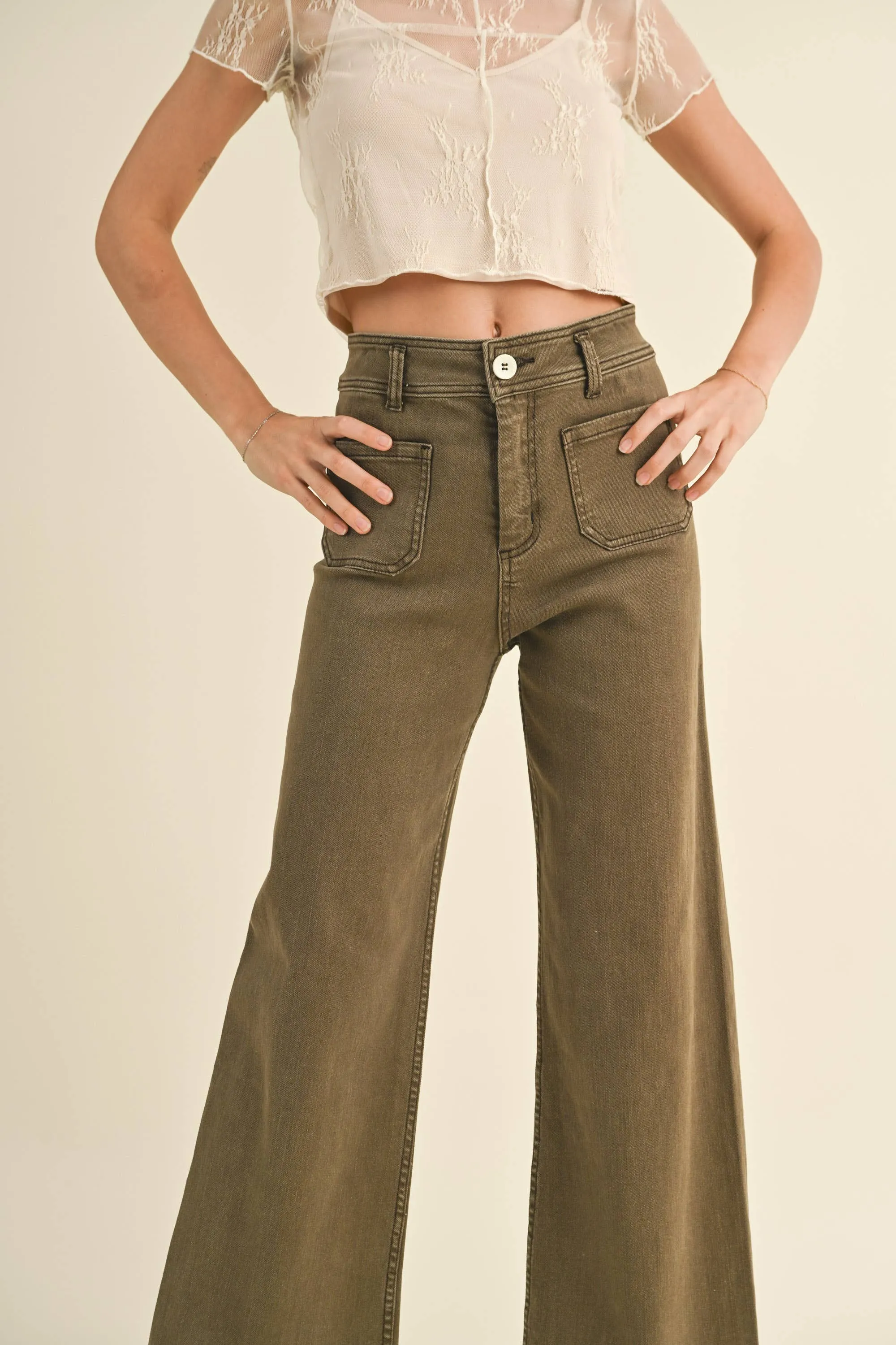MMP1913 STRAIGHT WIDE LEG PANTS WITH FRONT POCKET: S / RASPBERRY