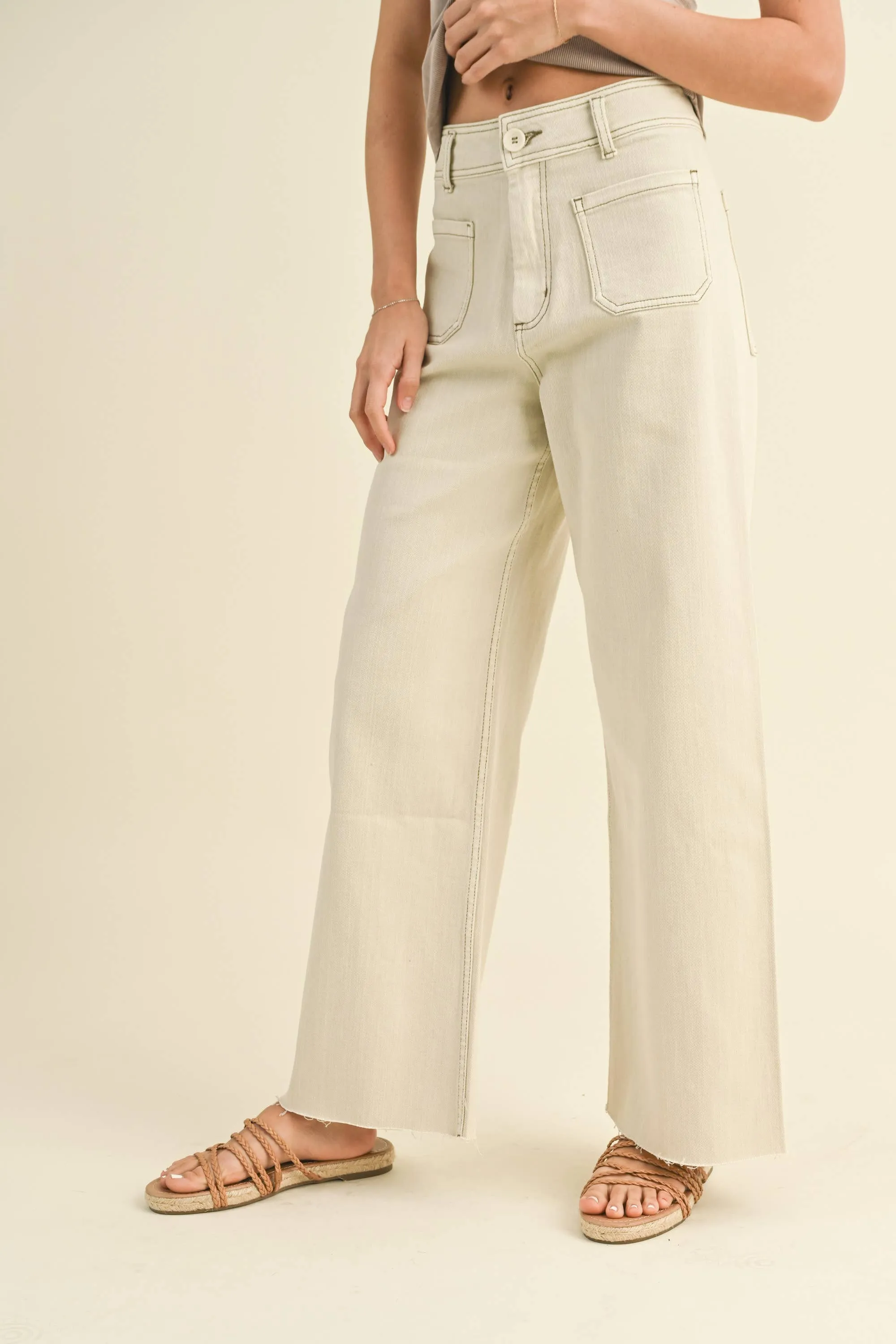 MMP1913 STRAIGHT WIDE LEG PANTS WITH FRONT POCKET: S / RASPBERRY