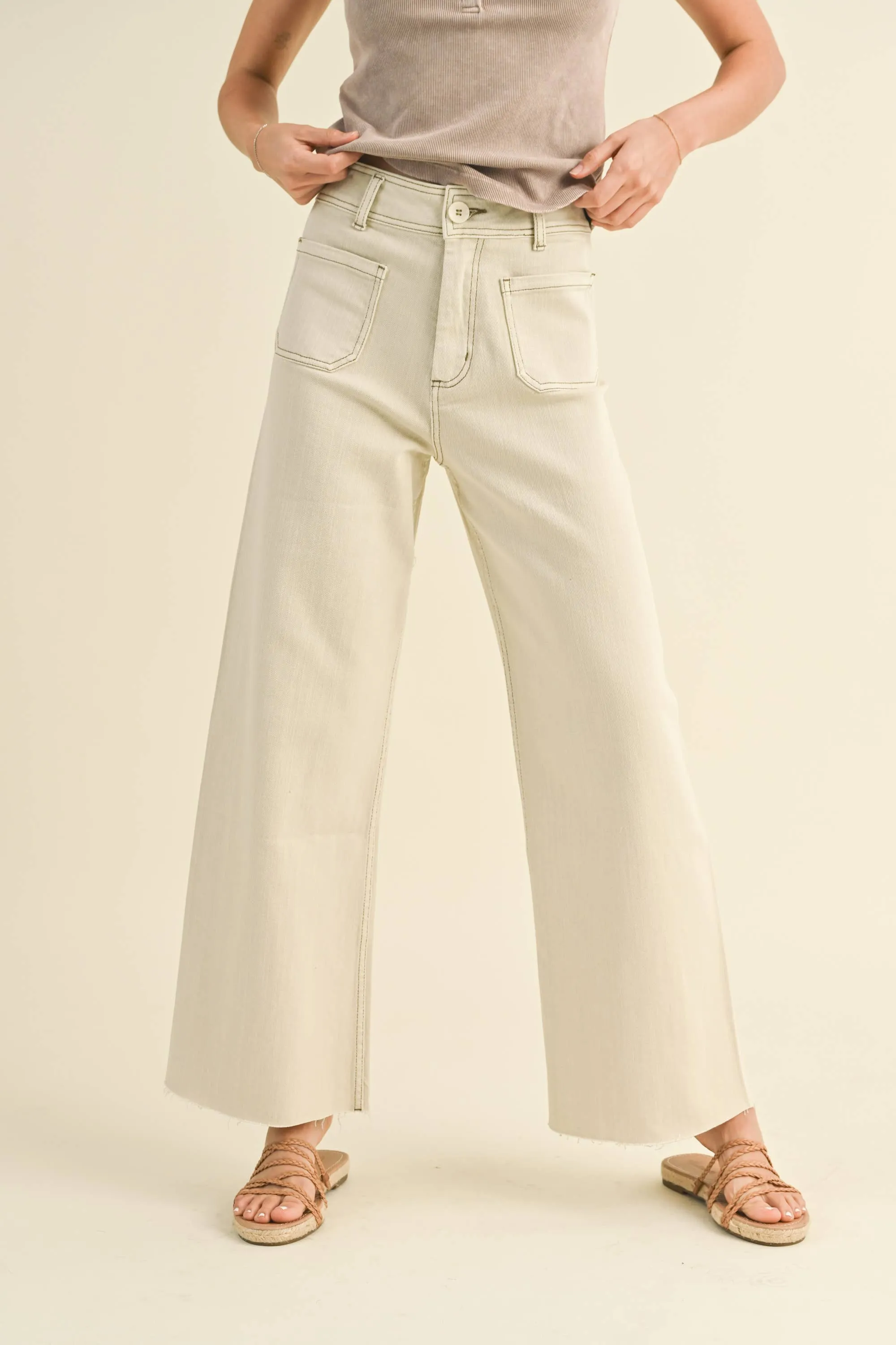 MMP1913 STRAIGHT WIDE LEG PANTS WITH FRONT POCKET: S / RASPBERRY