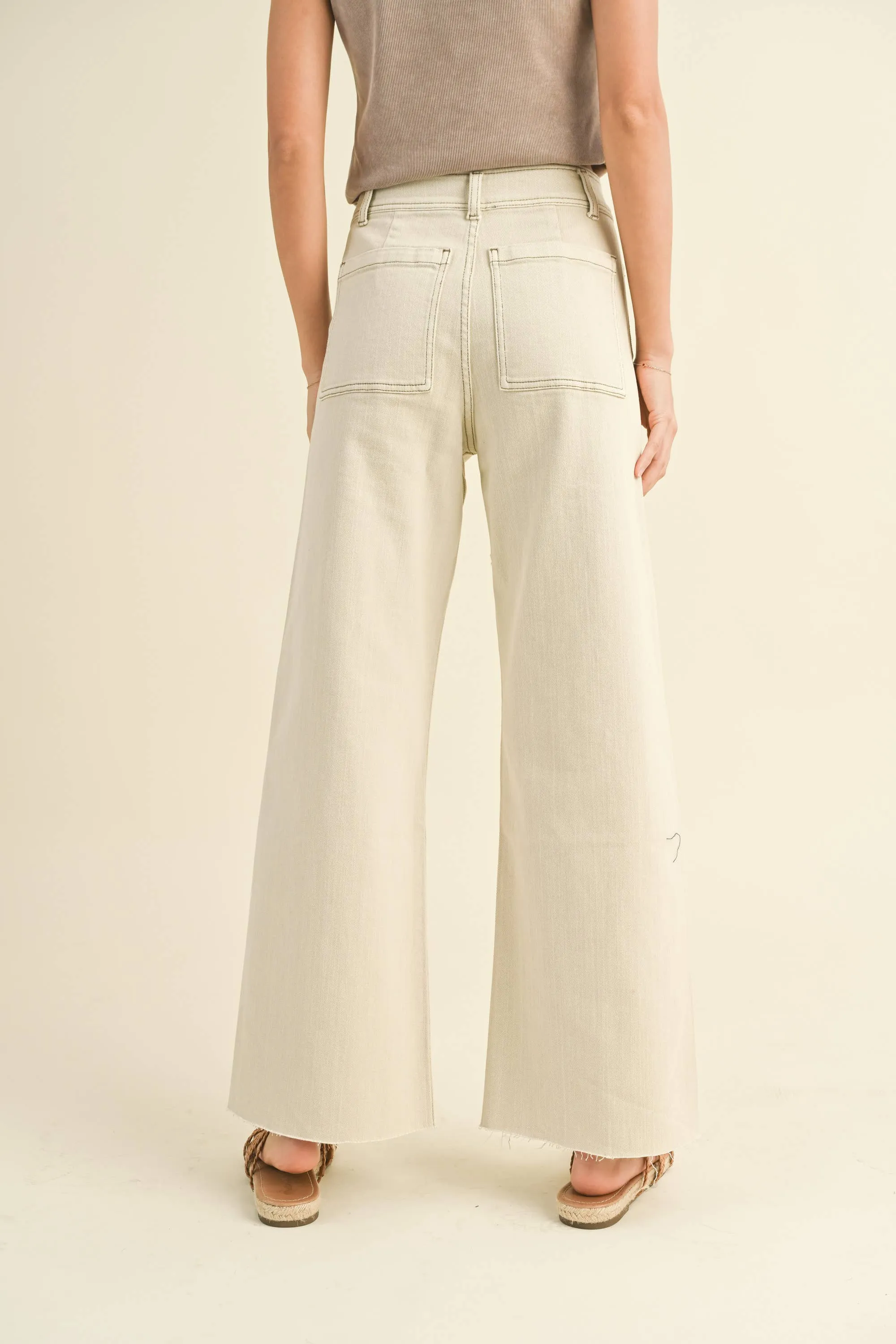 MMP1913 STRAIGHT WIDE LEG PANTS WITH FRONT POCKET: S / RASPBERRY